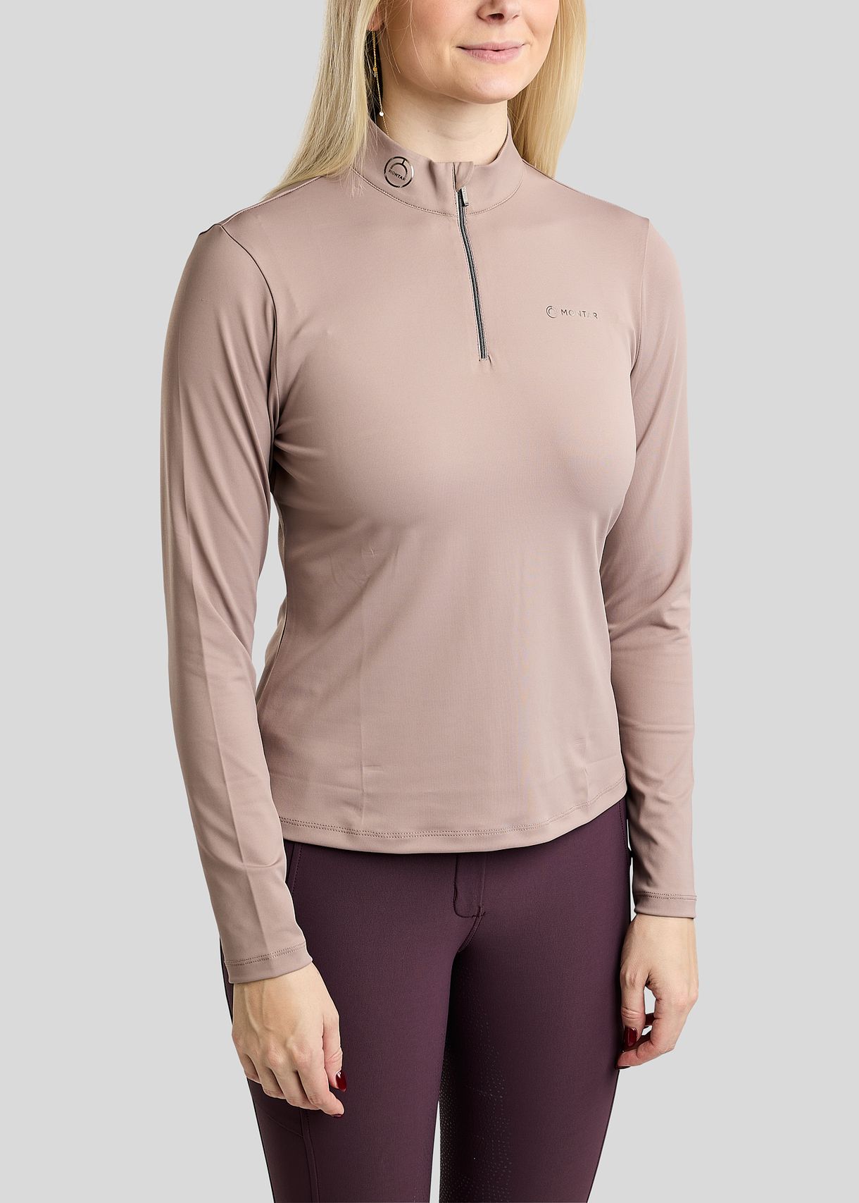 MoMegan Long Sleeved Polo w. Gun Metal Logo Print - Pearl Grey 