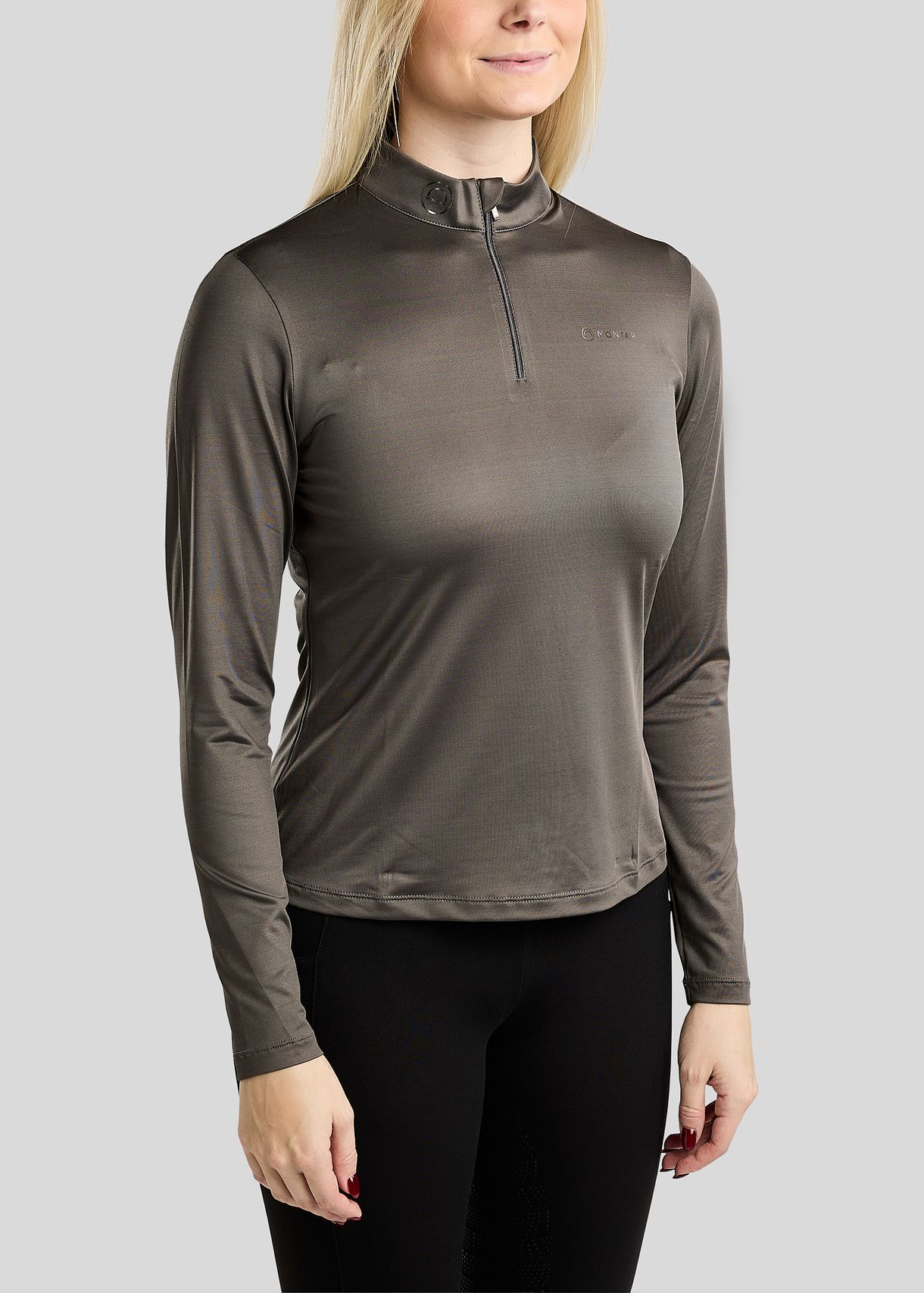 MoMegan Long Sleeved Polo w. Gun Metal Logo Print - Grey 