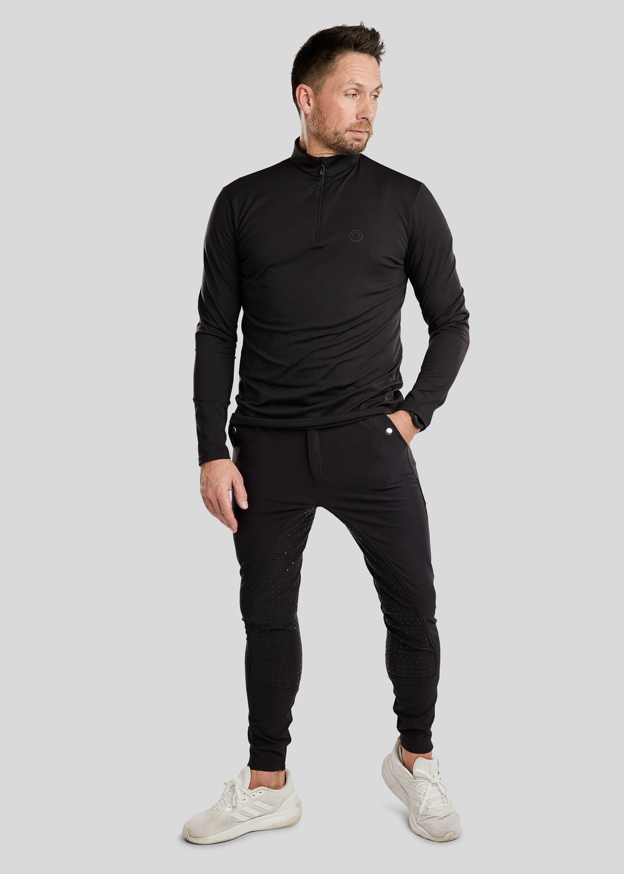 MoEric Langærmet Herre Børstet Polo m. Lynlås - Sort 