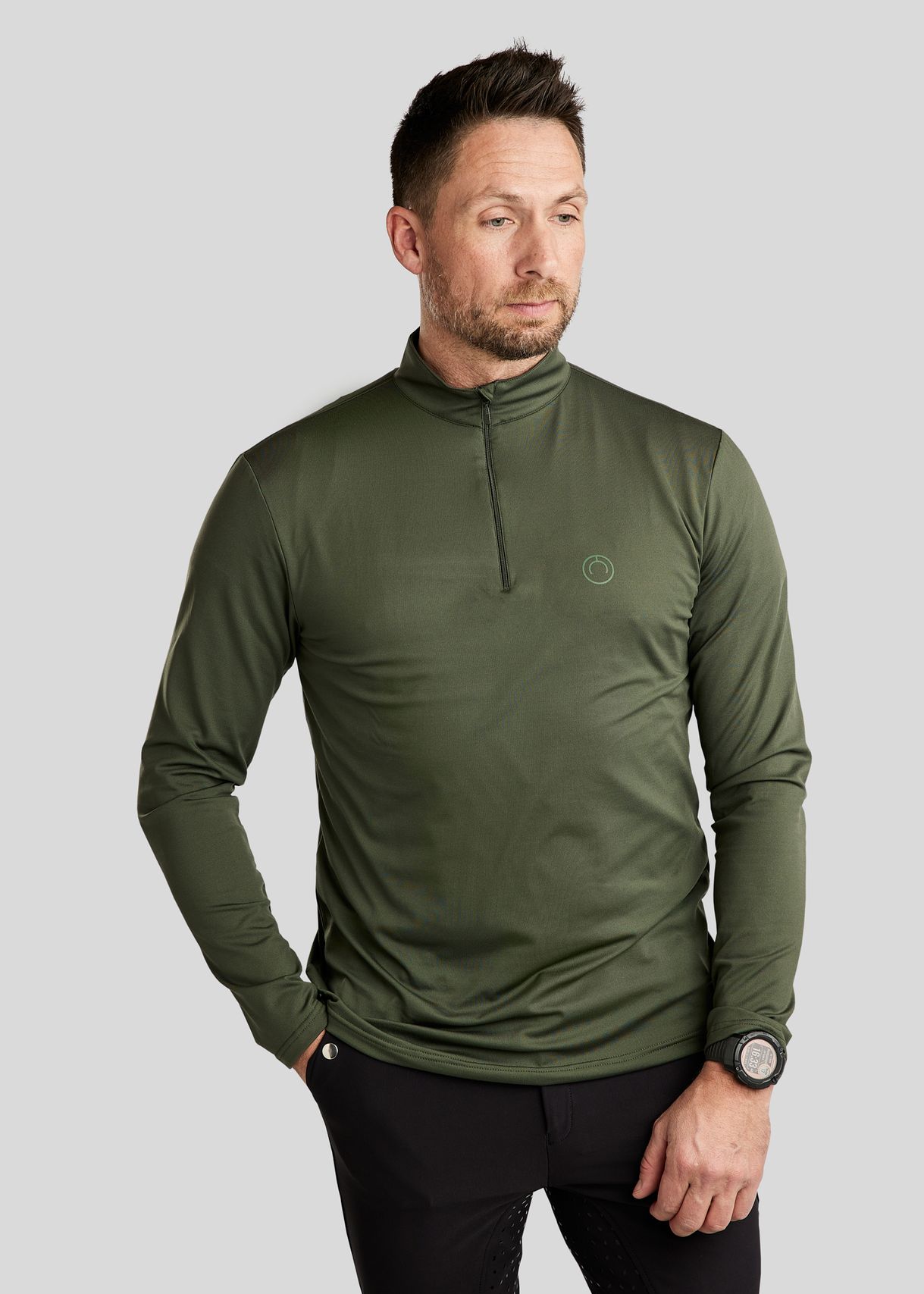 MoEric Langærmet Herre Børstet Polo m. Lynlås - Olive