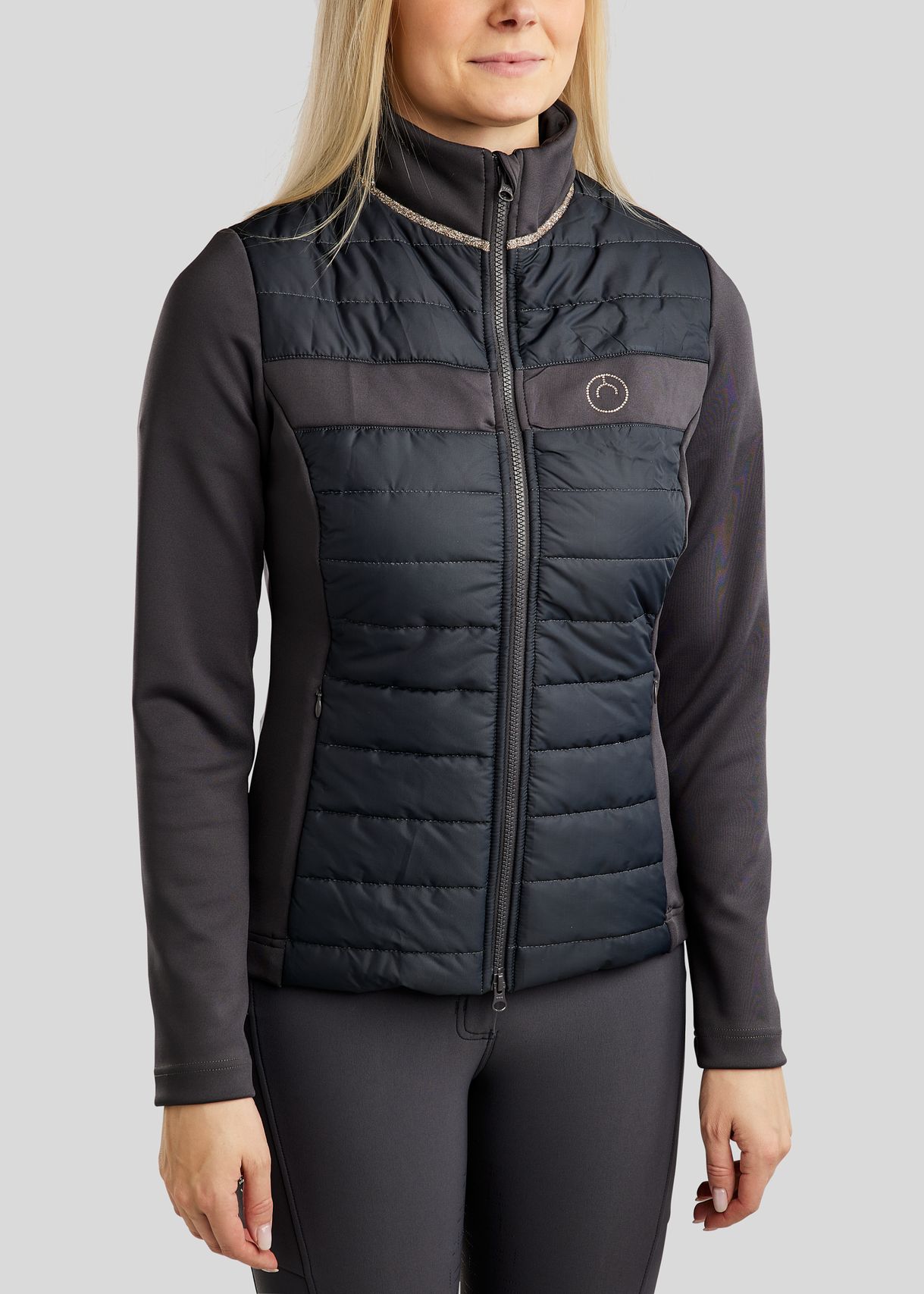 MoLila Hybrid Jacket w. Champagne Crystal Tape and Crystals - Slate Grey