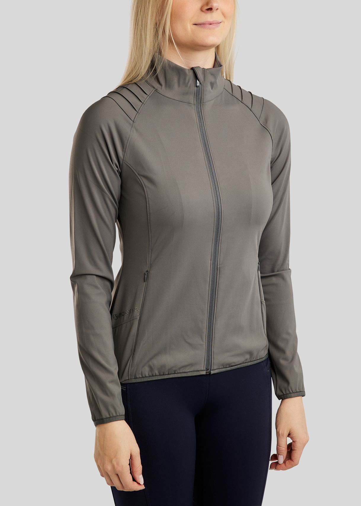 MoPearl Jacket w. Pintucks and Gun Metal Crystals - Grey