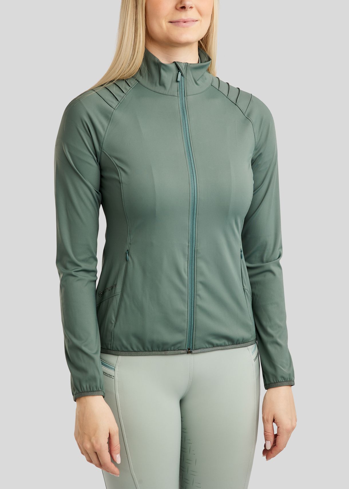 MoPearl Jacket w. Pintucks and Gun Metal Crystals - Jade