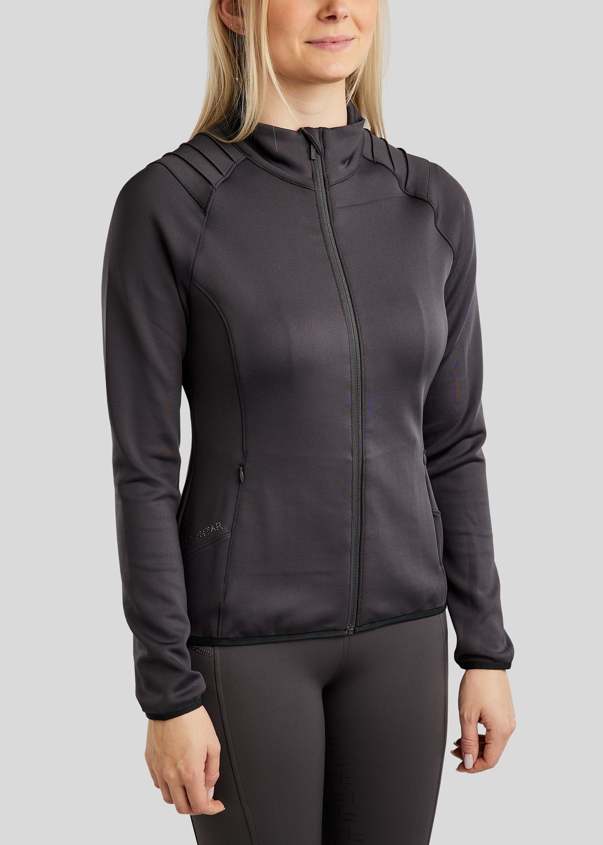 MoPearl Jacket w. Pintucks and Gun Metal Crystals - Slate Grey