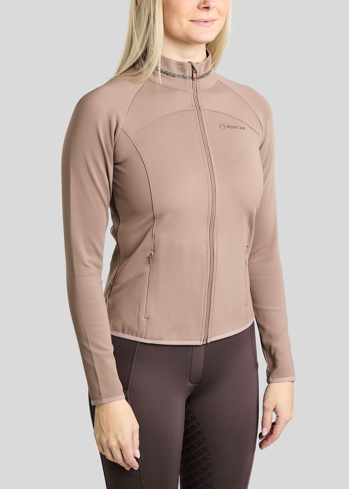 MoVeronica Full Zip Jacket w. Golden Quartz Crystal Tape and Crystals - Nougat Brown 
