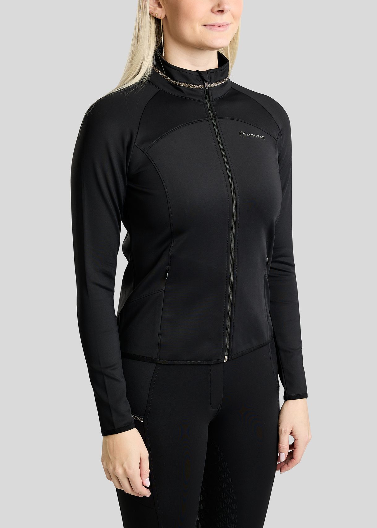 MoVeronica Full Zip Jacket w. Golden Quartz Crystal Tape and Crystals - Black 