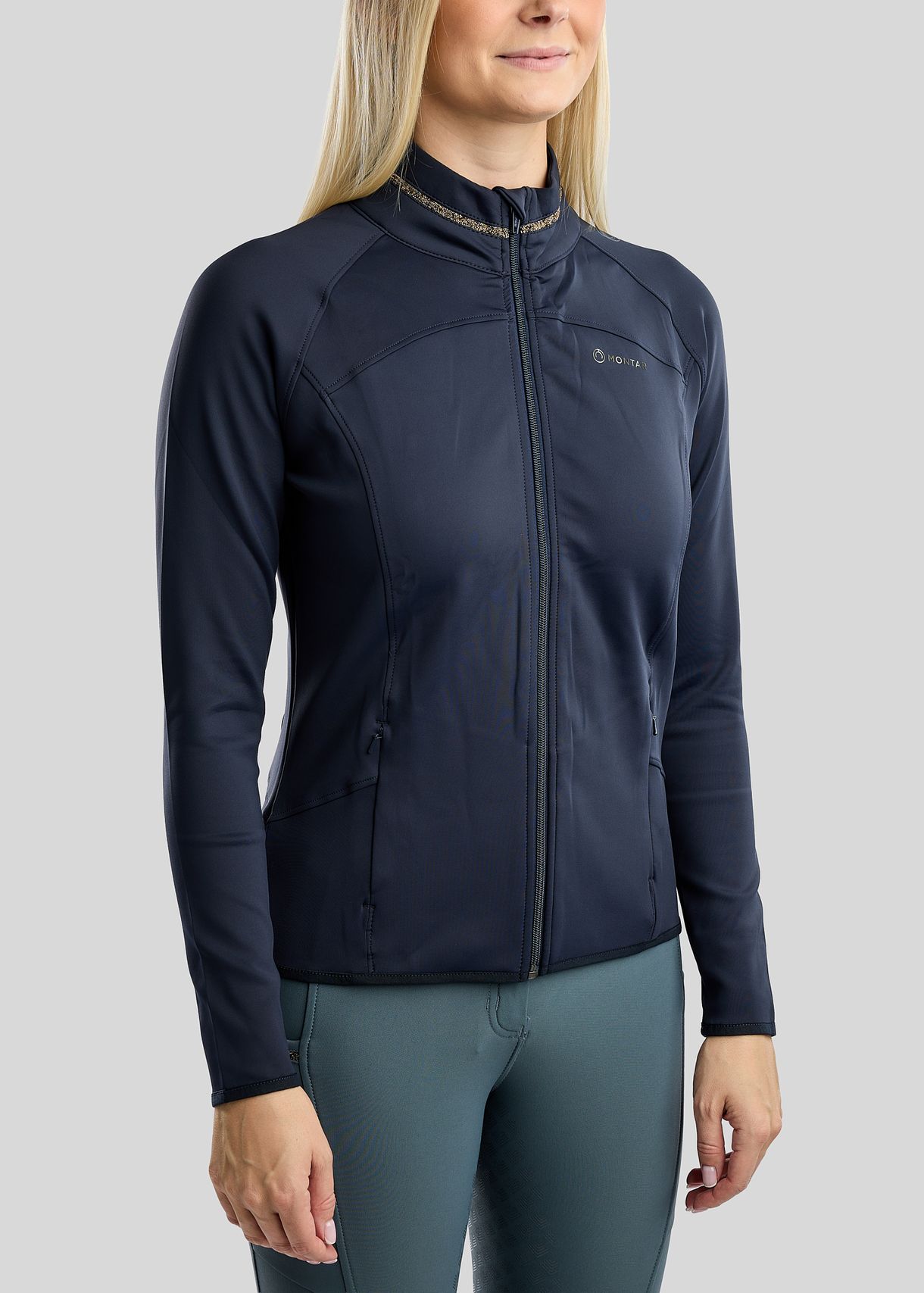 MoVeronica Full Zip Jacket w. Golden Quartz Crystal Tape and Crystals - Navy 