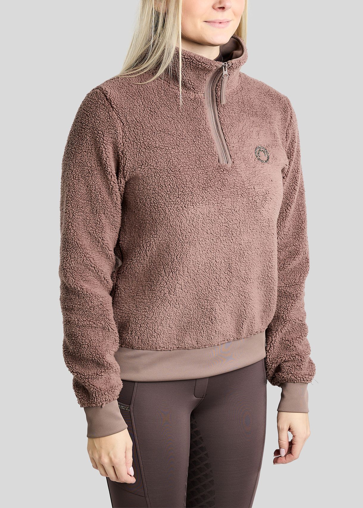 MoEbba Teddy Pile Q-Zip Jacket w. Golden Quartz Crystal Tape - Nougat Brown 
