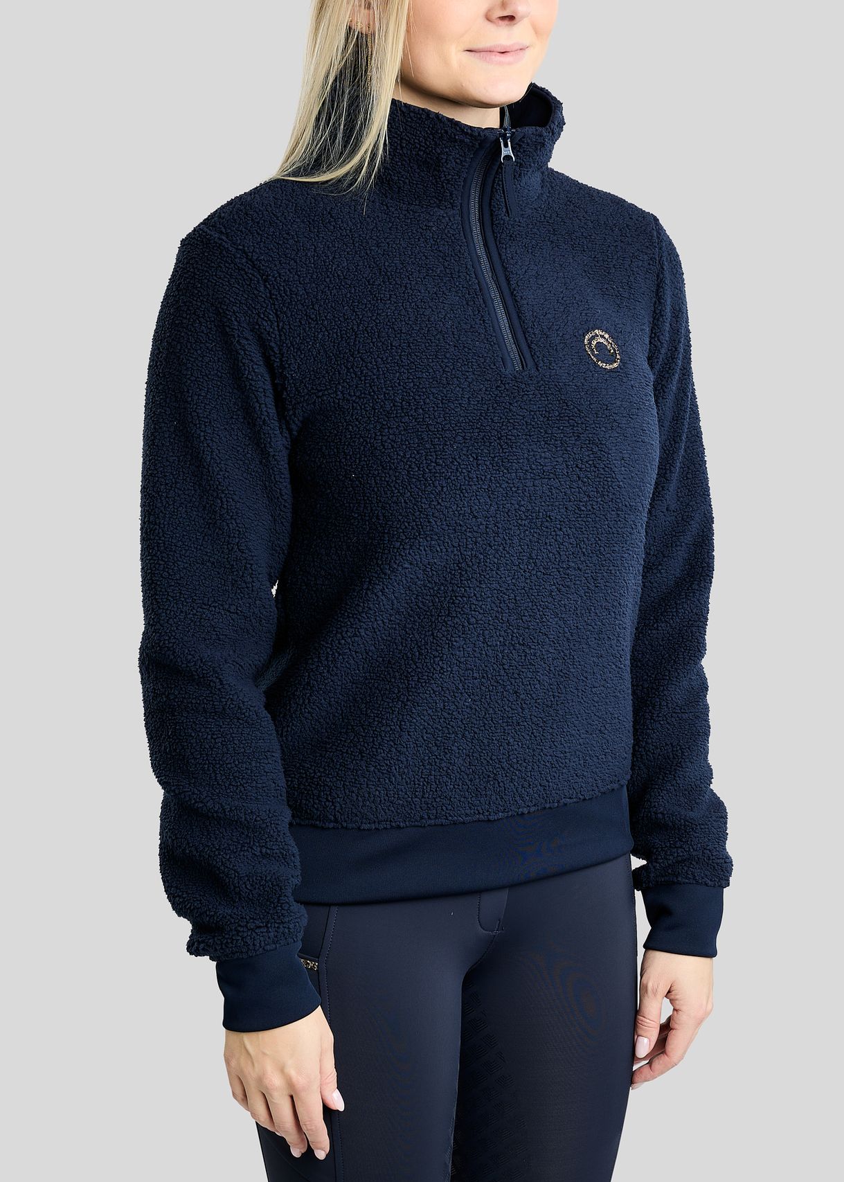 MoEbba Teddy Pile Q-Zip Jacket w. Golden Quartz Crystal Tape - Navy 