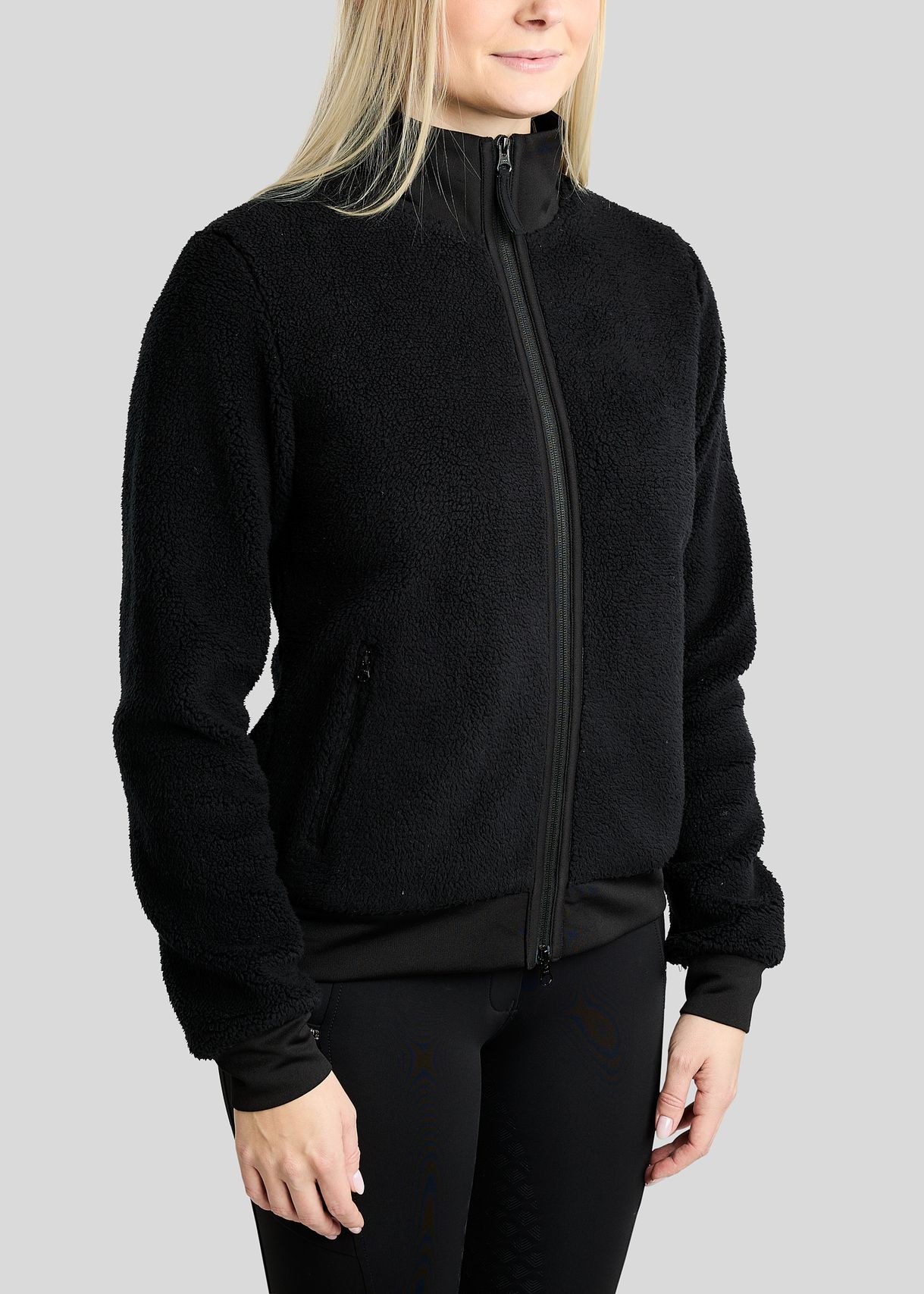 MoEbba Teddy Pile Full Zip Jacket w. Golden Quartz Crystal Tape - Black 