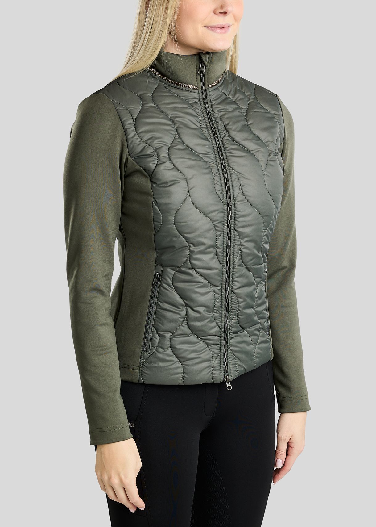  MoVeronica Hybrid Jacket w. Golden Quartz Crystal Tape and Crystals - Forest Green 