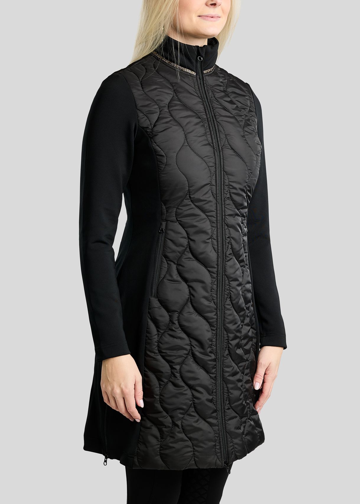 MoVeronica Long Hybrid Jacket w. Golden Quartz Crystal Tape and Crystals - Black 