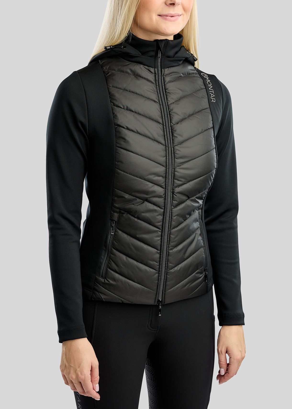 MoEverline Hybrid Jacket  w. Detachable Hood and Golden Quartz Crystsals - Black 