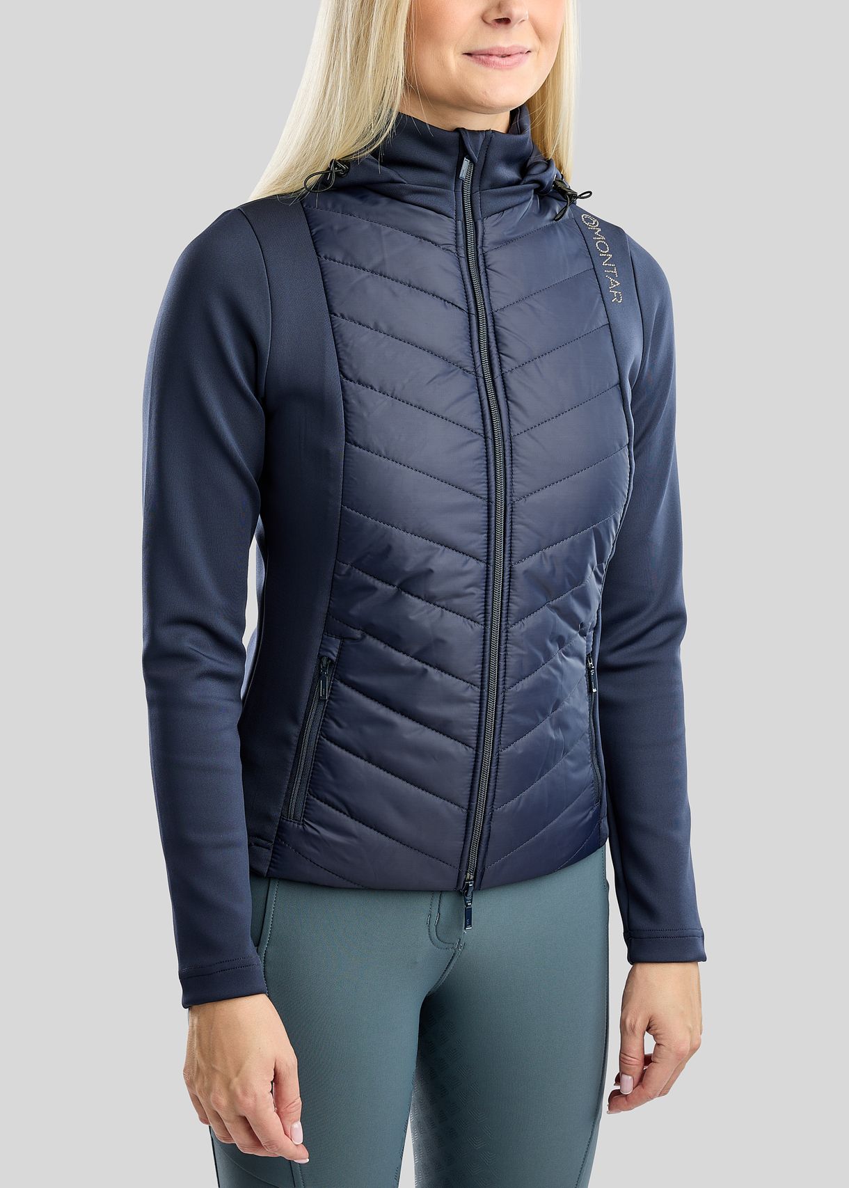 MoEverline Hybrid Jacket  w. Detachable Hood and Golden Quartz Crystsals - Navy 