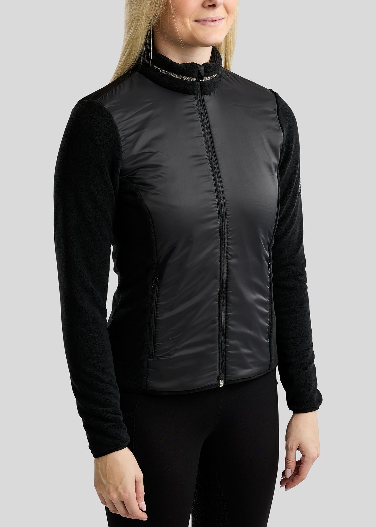 MoEllie Full Zip Jacket w. Fleece and Gun Metal Crystal Tape - Black 