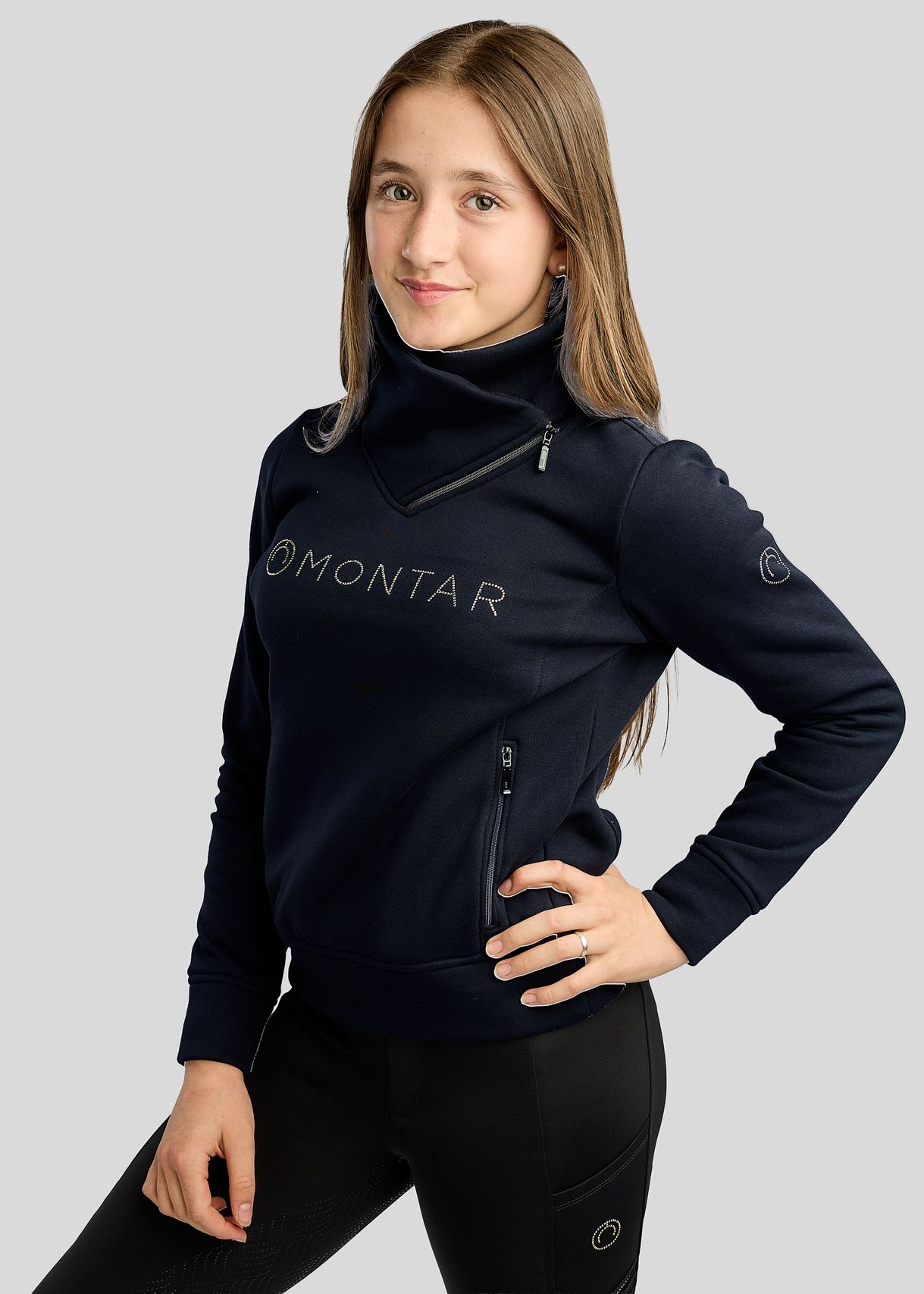 Junior MoNaja Sweatshirt w. High Collar and Golden Quartz Crystals - Navy 