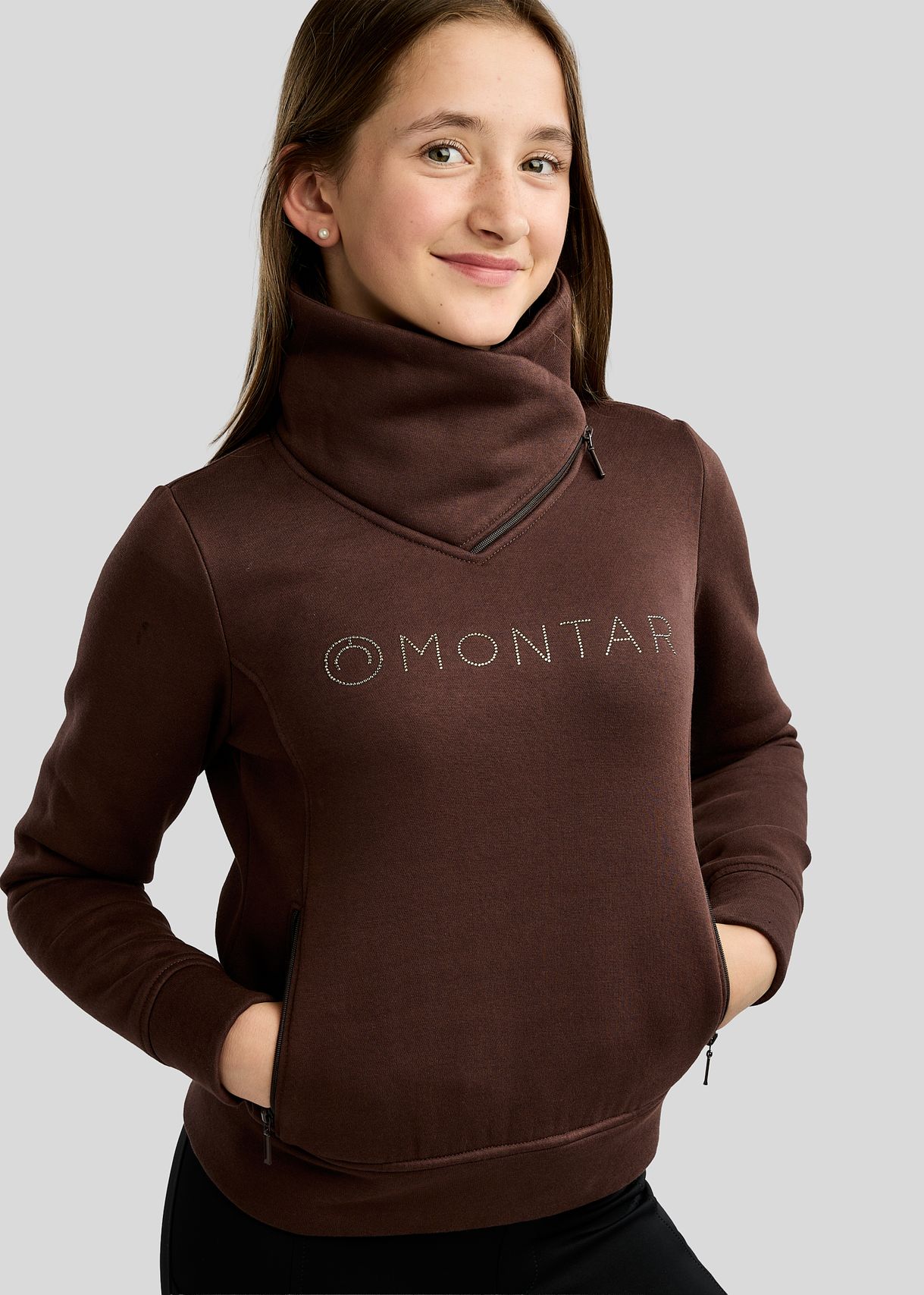 Junior MoNaja Sweatshirt w. High Collar and Golden Quartz Crystals - Black Peony 