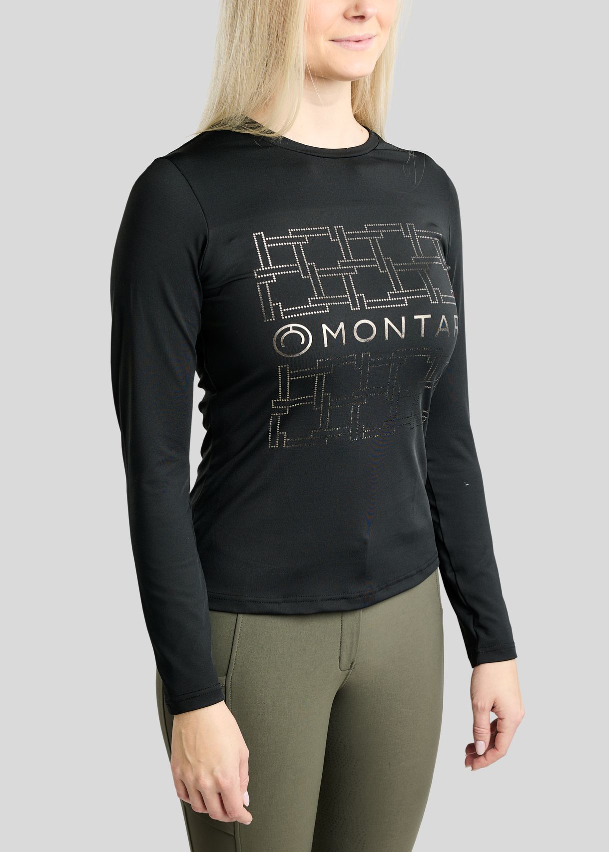 MoLeia Long Sleeved Tee w. Gun Metal Lumber Check Frontprint - Black 
