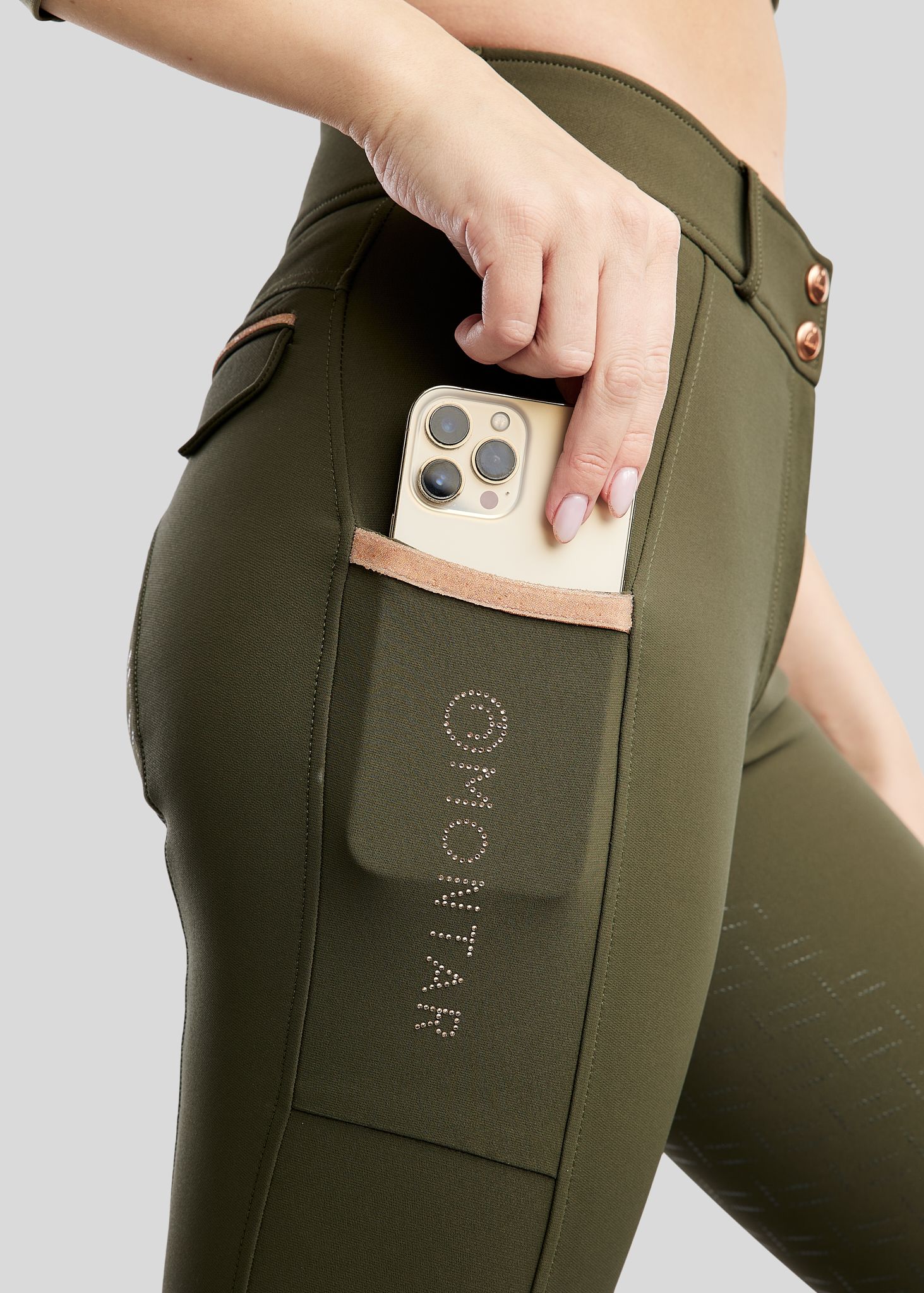 MoGlenda Breeches w. Rosegold Caviar Tape - Fullgrip, Olive 