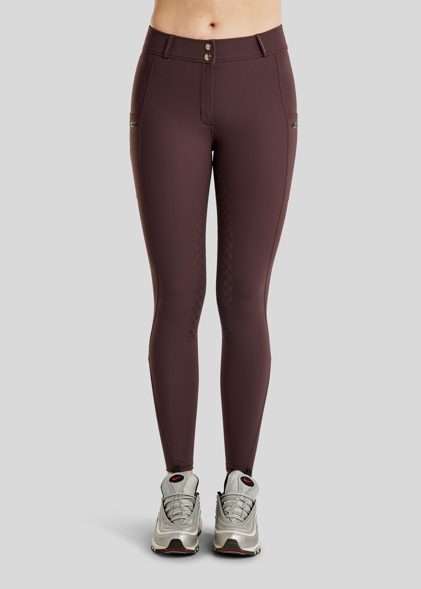 MoEmilia Breeches w. Mixed Grey Crystals - Fullgrip, Black Peony 