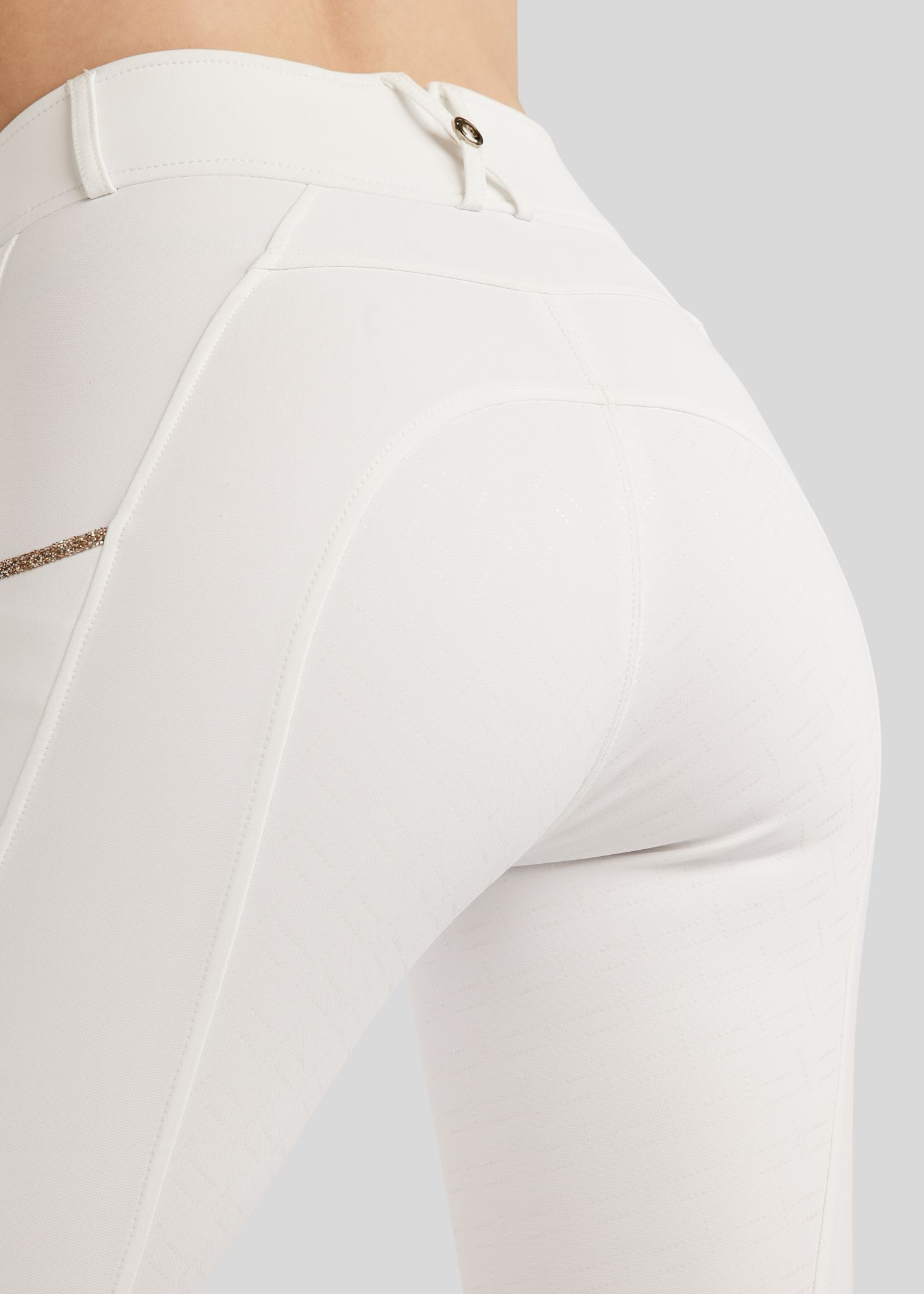 MoLila Breeches w. Champagne Crystal Tape and Champagne Crystals - Fullgrip, White