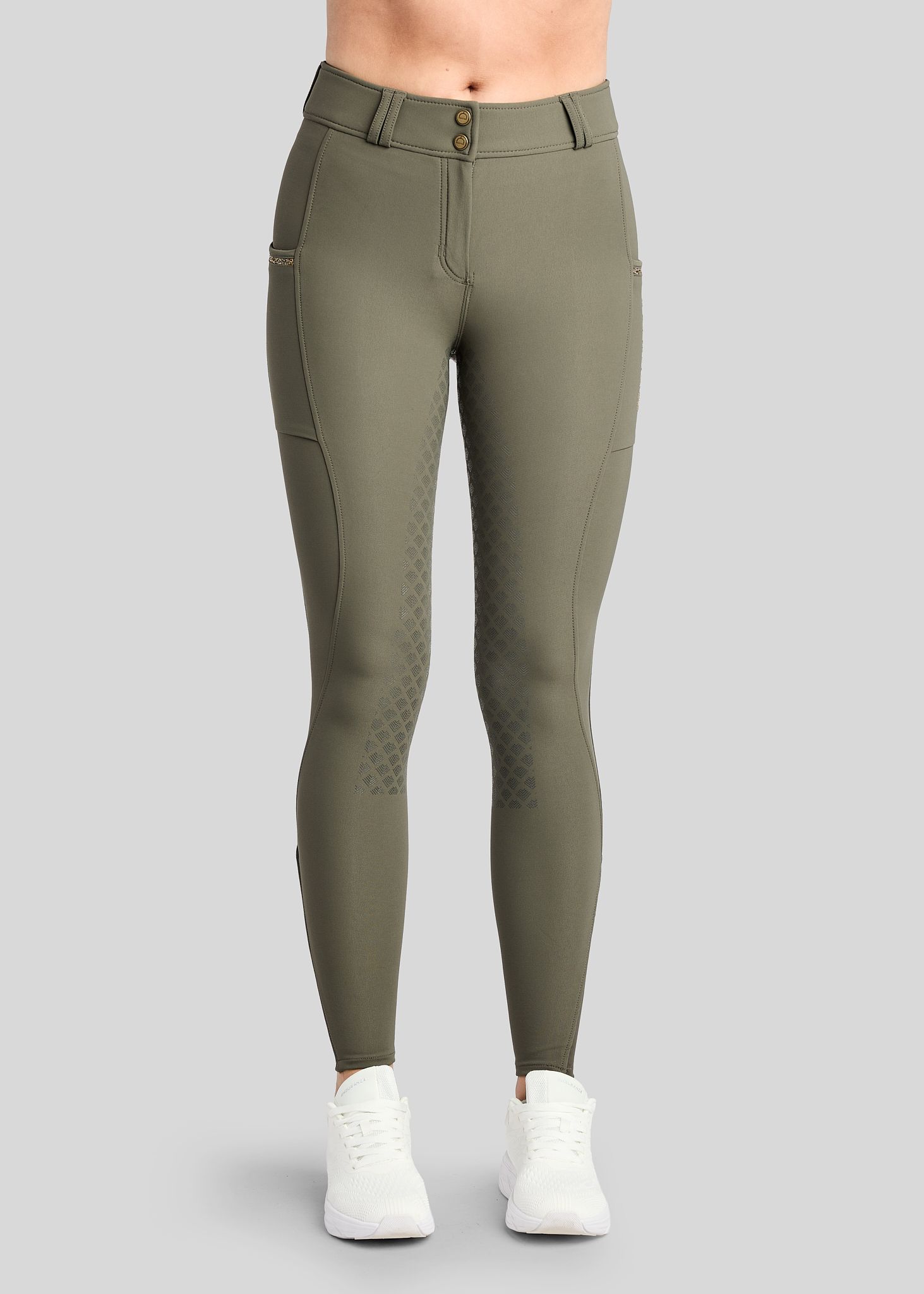 MoVeronica Breeches w. Golden Quartz Caviar Tape and Crystals - Fullgrip, Forest Green 