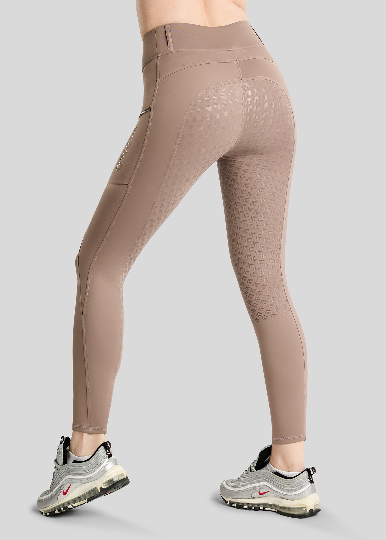MoVeronica Hybrid Thermo Tights w. Golden Quartz Crystal Tape and Crystals - Fullgrip, Nougat Brown 