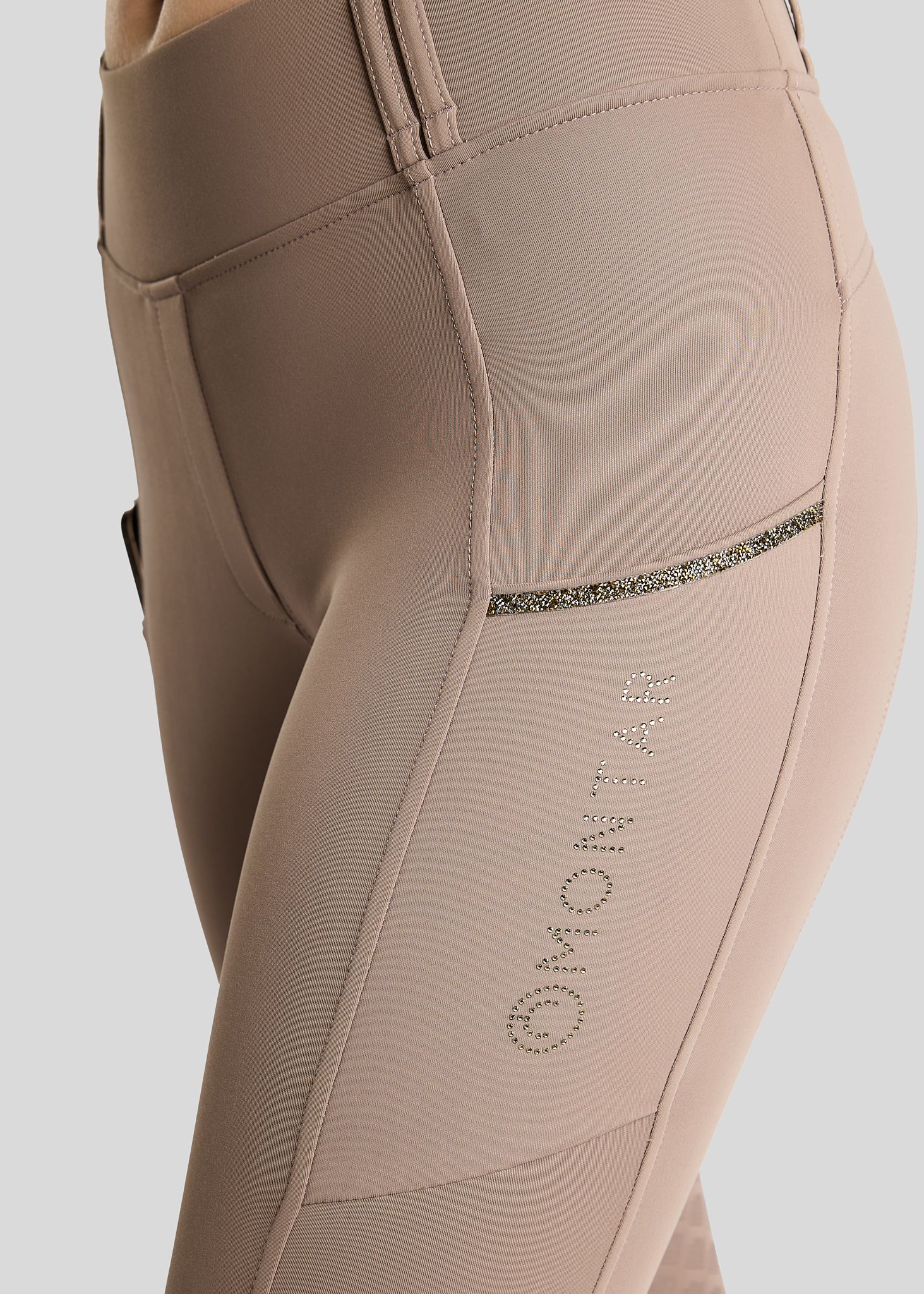 MoVeronica Hybrid Thermo Tights w. Golden Quartz Crystal Tape and Crystals - Fullgrip, Nougat Brown 