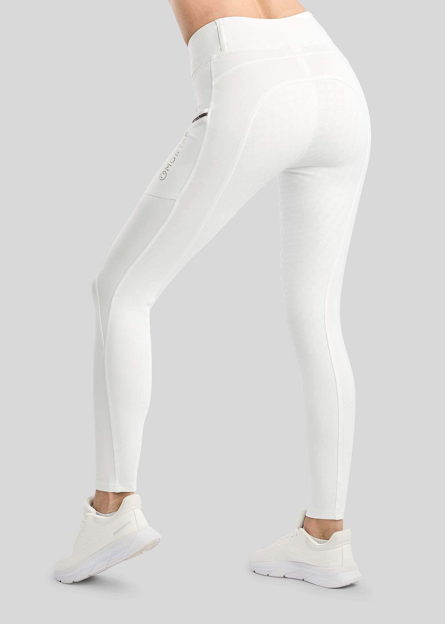 MoVeronica Hybrid Thermo Tights w. Golden Quartz Crystal Tape and Crystals - Fullgrip, White 