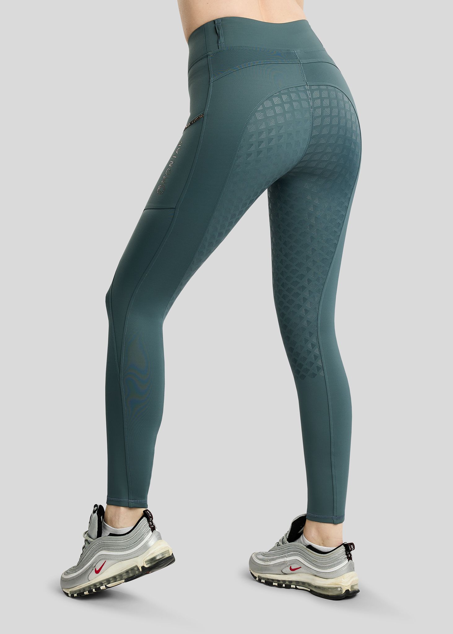 MoVeronica Hybrid Thermo Tights w. Golden Quartz Crystal Tape and Crystals - Fullgrip, Dark Slate 