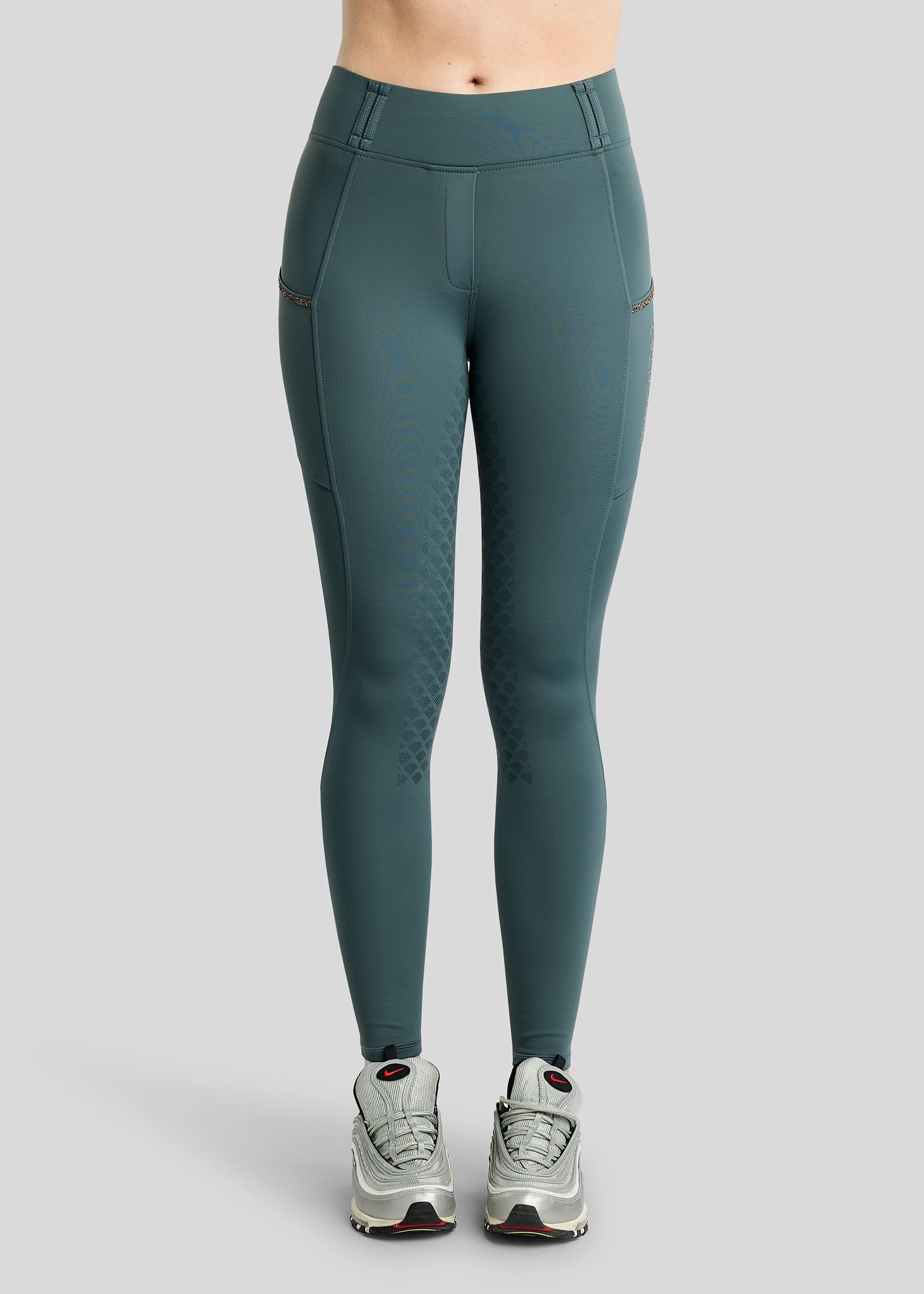 MoVeronica Hybrid Thermo Tights w. Golden Quartz Crystal Tape and Crystals - Fullgrip, Dark Slate 