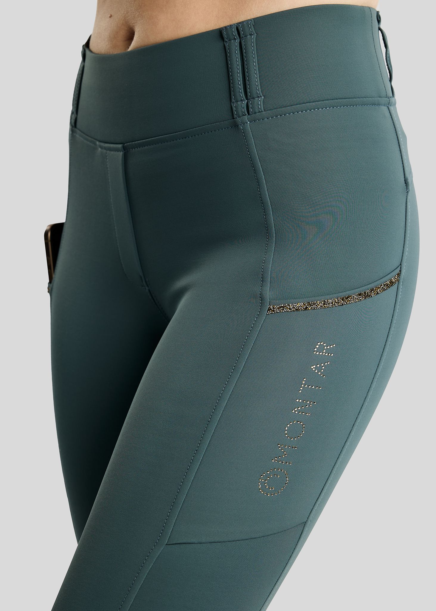 MoVeronica Hybrid Thermo Tights w. Golden Quartz Crystal Tape and Crystals - Fullgrip, Dark Slate 