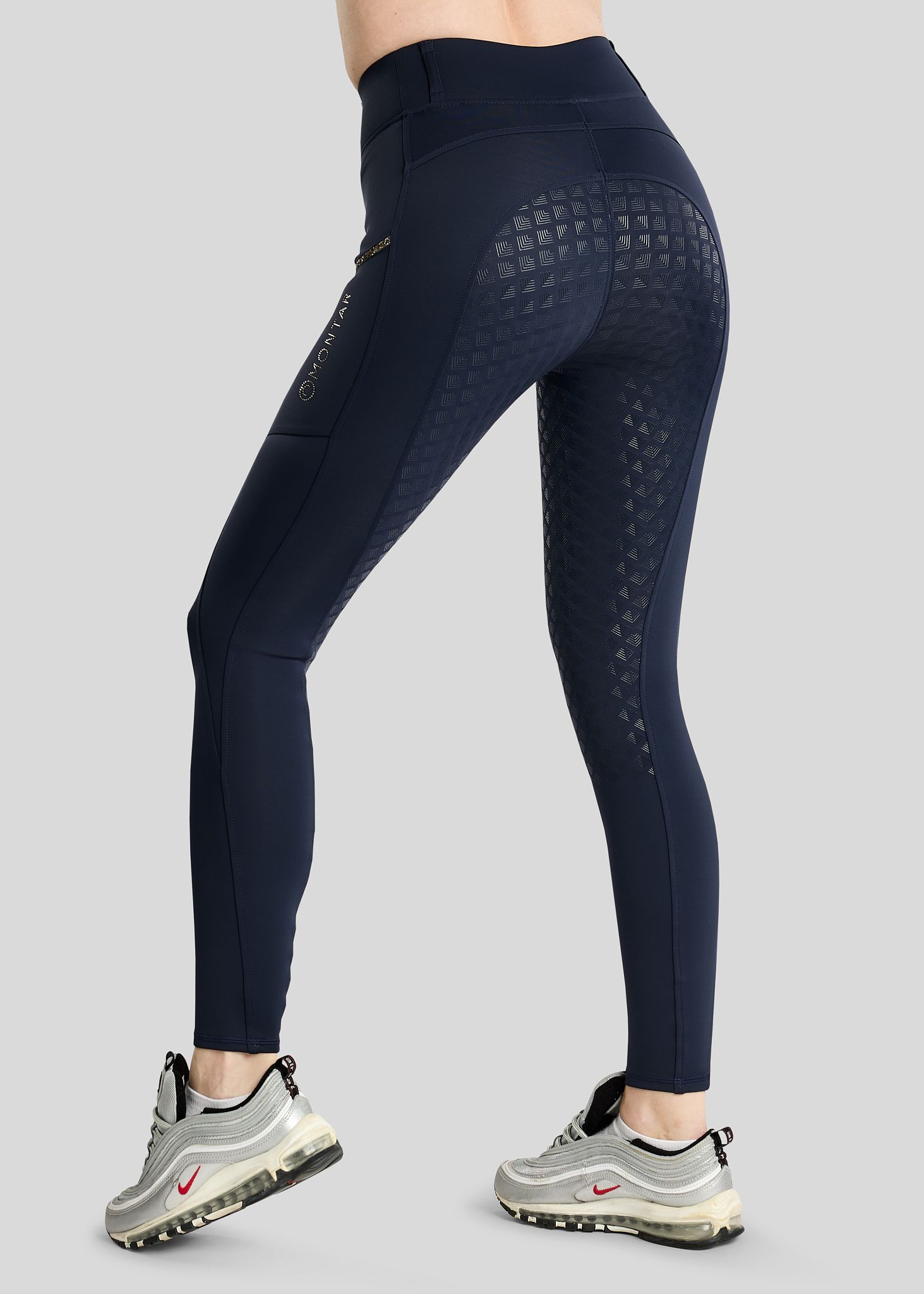 MoVeronica Hybrid Thermo Tights w. Golden Quartz Crystal Tape and Crystals - Fullgrip, Navy 
