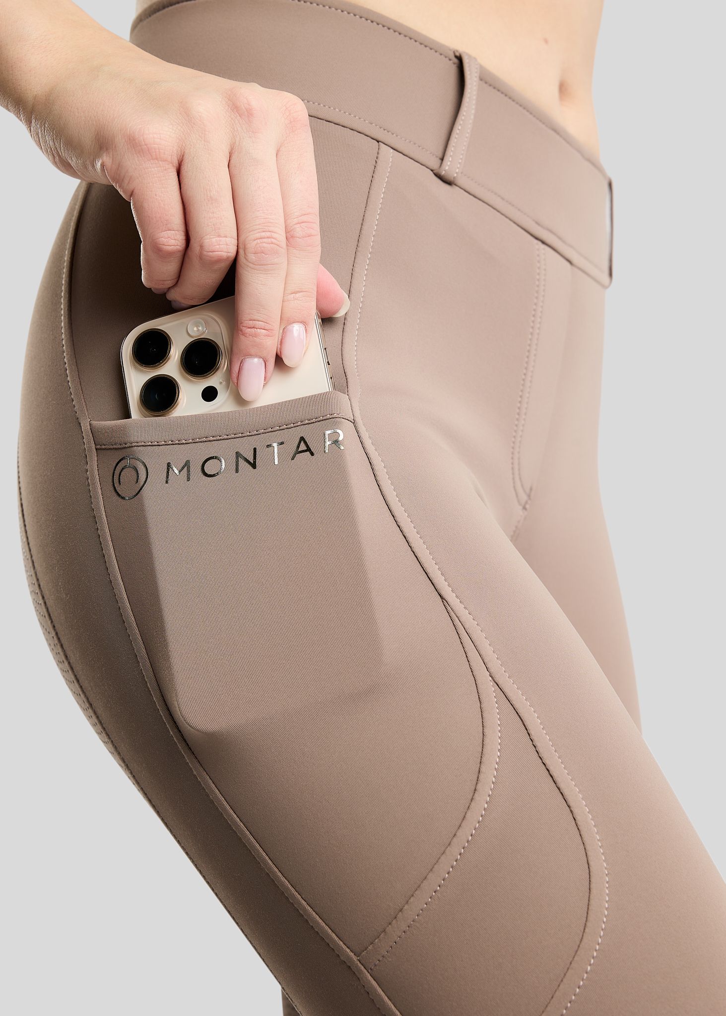 MoAddie Hybrid Thermo Tights w. Gun Metal Logo - Fullgrip, Nougat Brown 