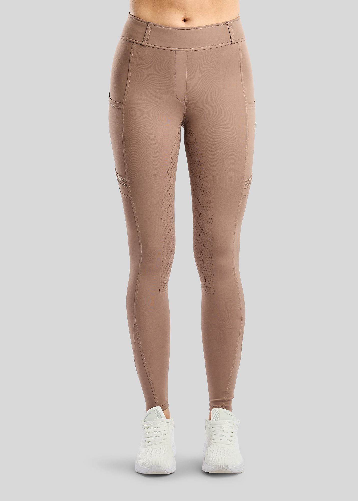 MoWilma Hybrid Tights w. Pintucks and Golden Quartz Crystals - Fullgrip, Nougat Brown 