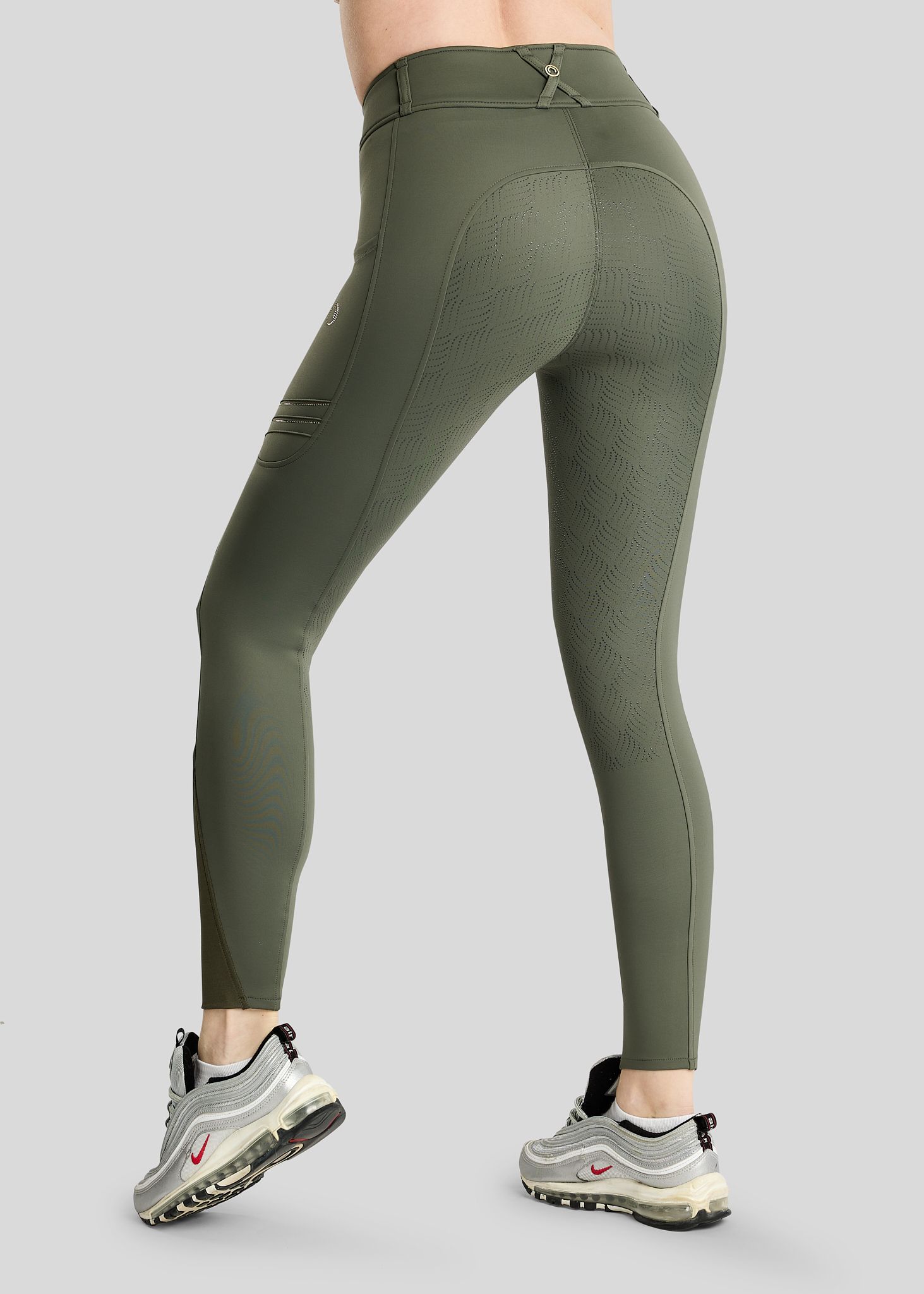 MoWilma Hybrid Tights w. Pintucks and Golden Quartz Crystals - Fullgrip, Forest Green 