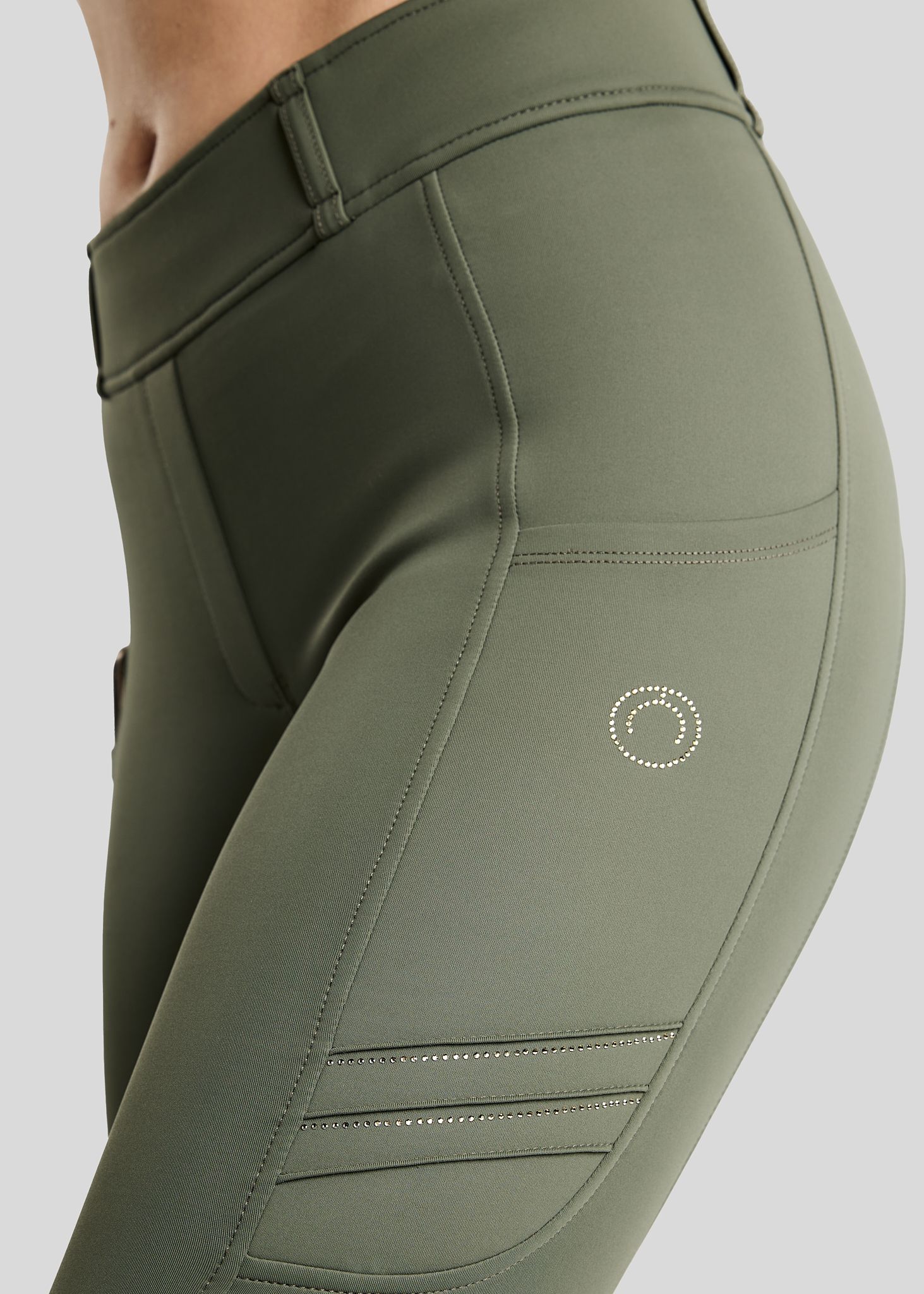 MoWilma Hybrid Tights w. Pintucks and Golden Quartz Crystals - Fullgrip, Forest Green 