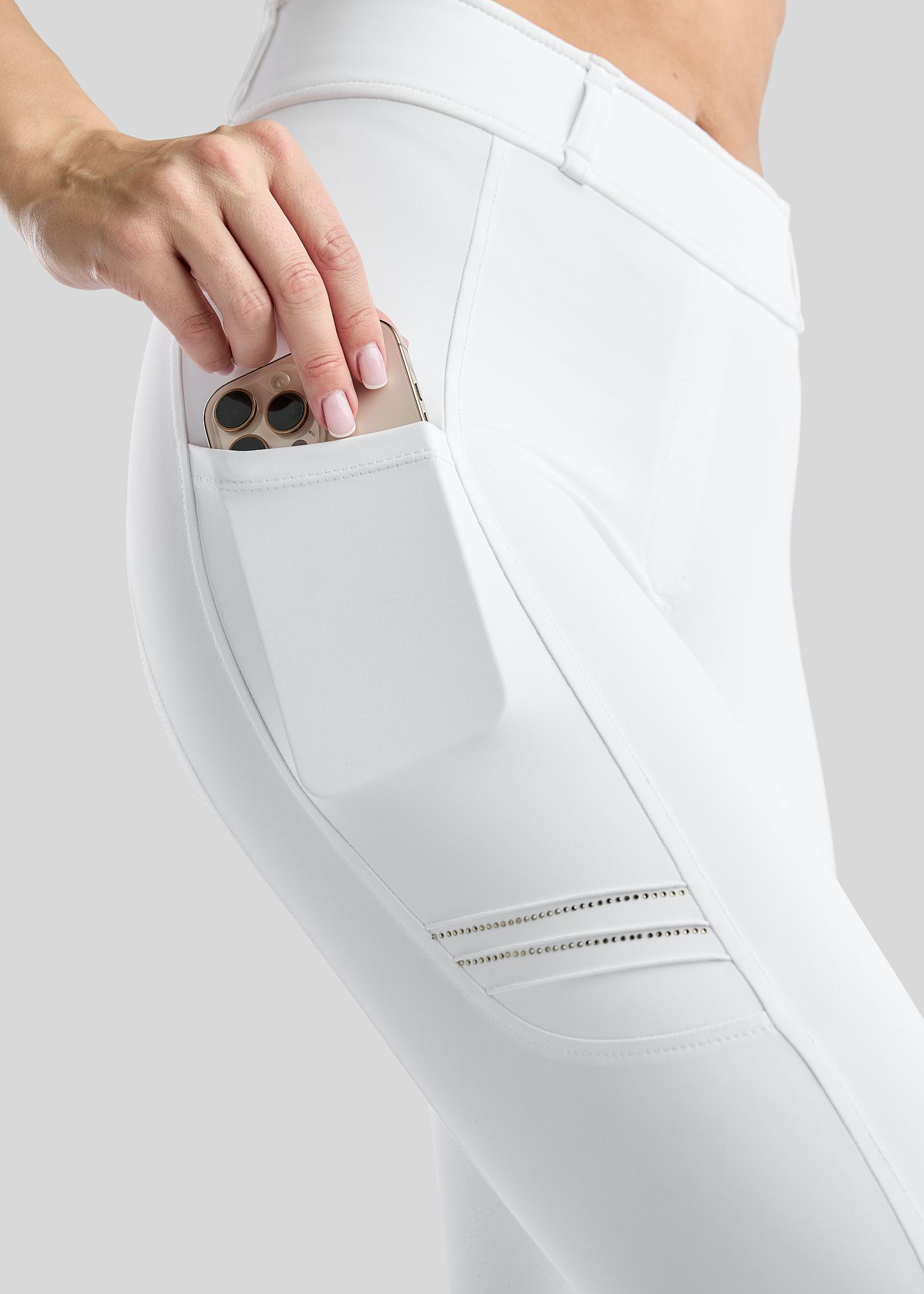MoWilma Hybrid Tights w. Pintucks and Golden Quartz Crystals - Fullgrip, White 