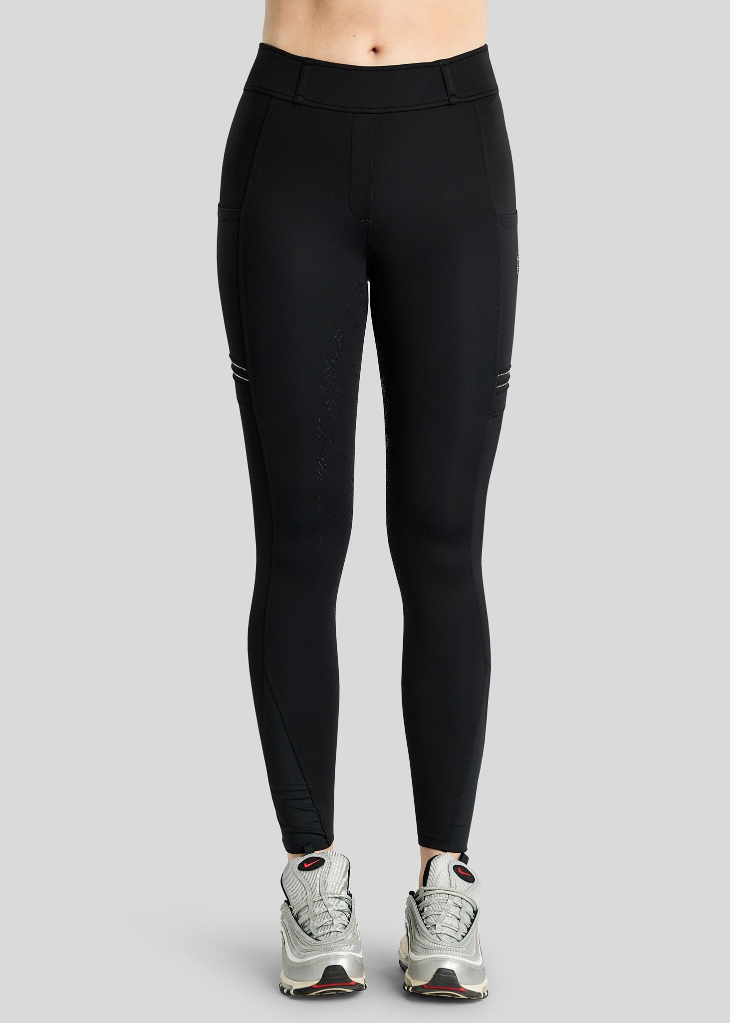 MoWilma Hybrid Tights w. Pintucks and Golden Quartz Crystals - Fullgrip, Black 
