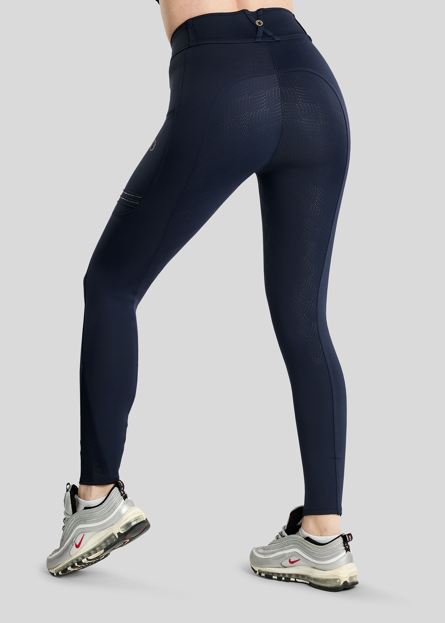 MoWilma Hybrid Tights w. Pintucks and Golden Quartz Crystals - Fullgrip, Navy 