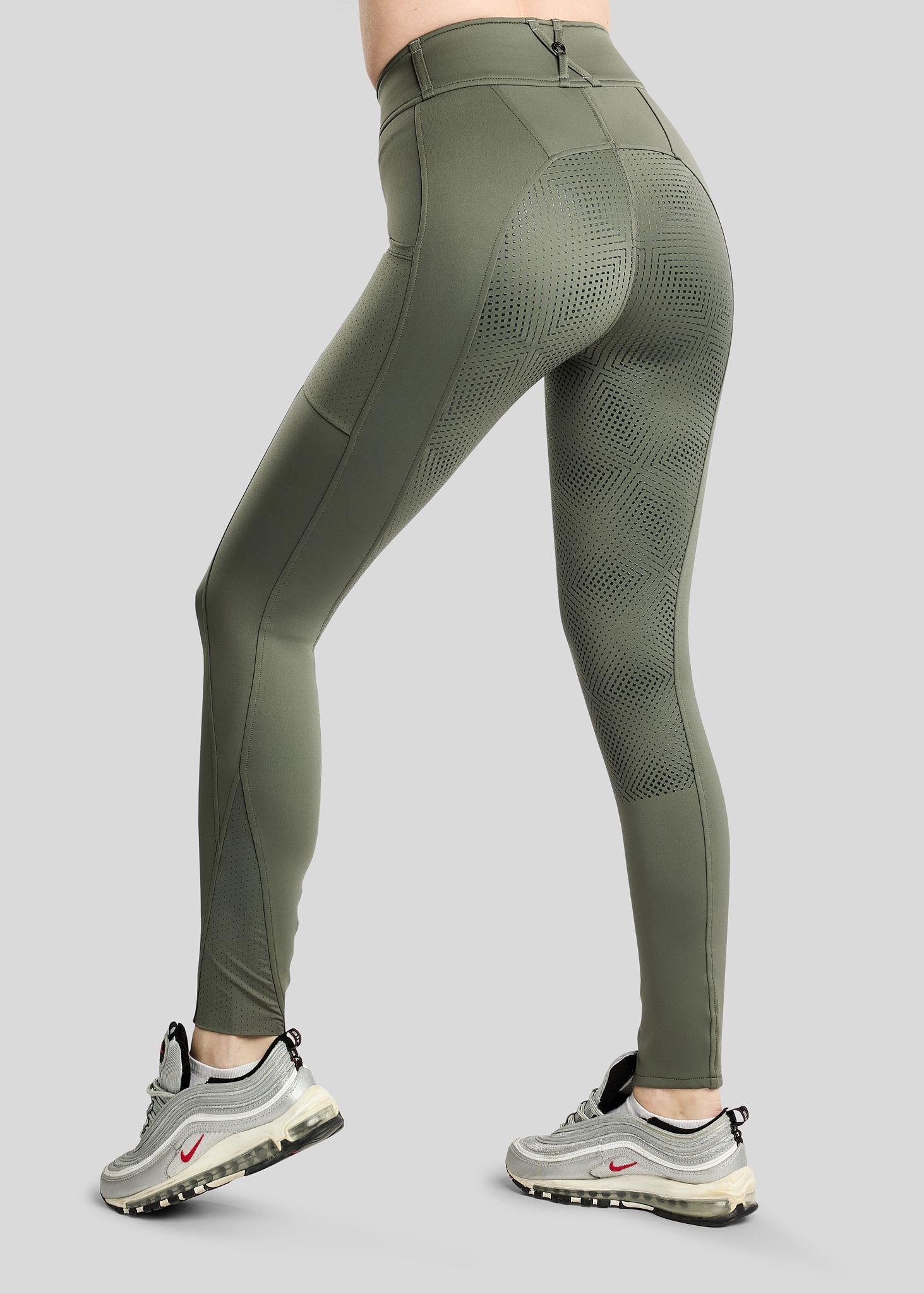MoZida REFINED Hybrid Tights w. Gun Metal Crystal Logo - Fullgrip, Forest Green 