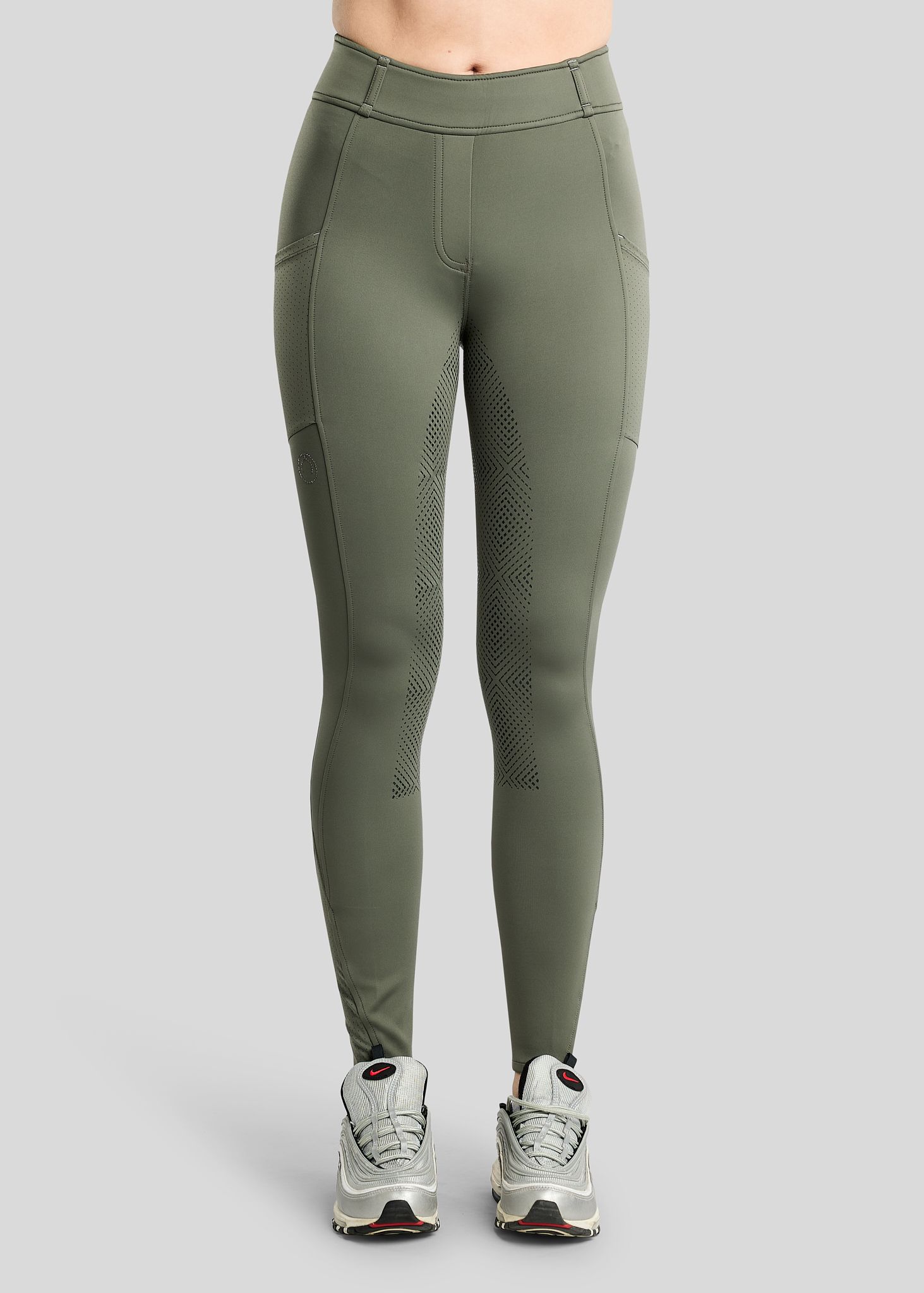 MoZida REFINED Hybrid Tights w. Gun Metal Crystal Logo - Fullgrip, Forest Green 