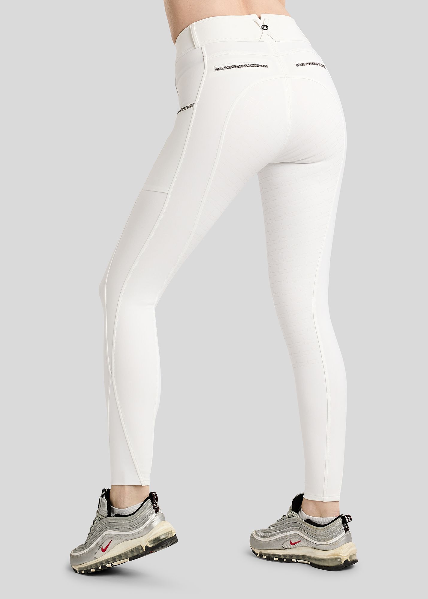 MoMaisy Breeches w. Gun Metal Crystal Tape - FullGrip, White 