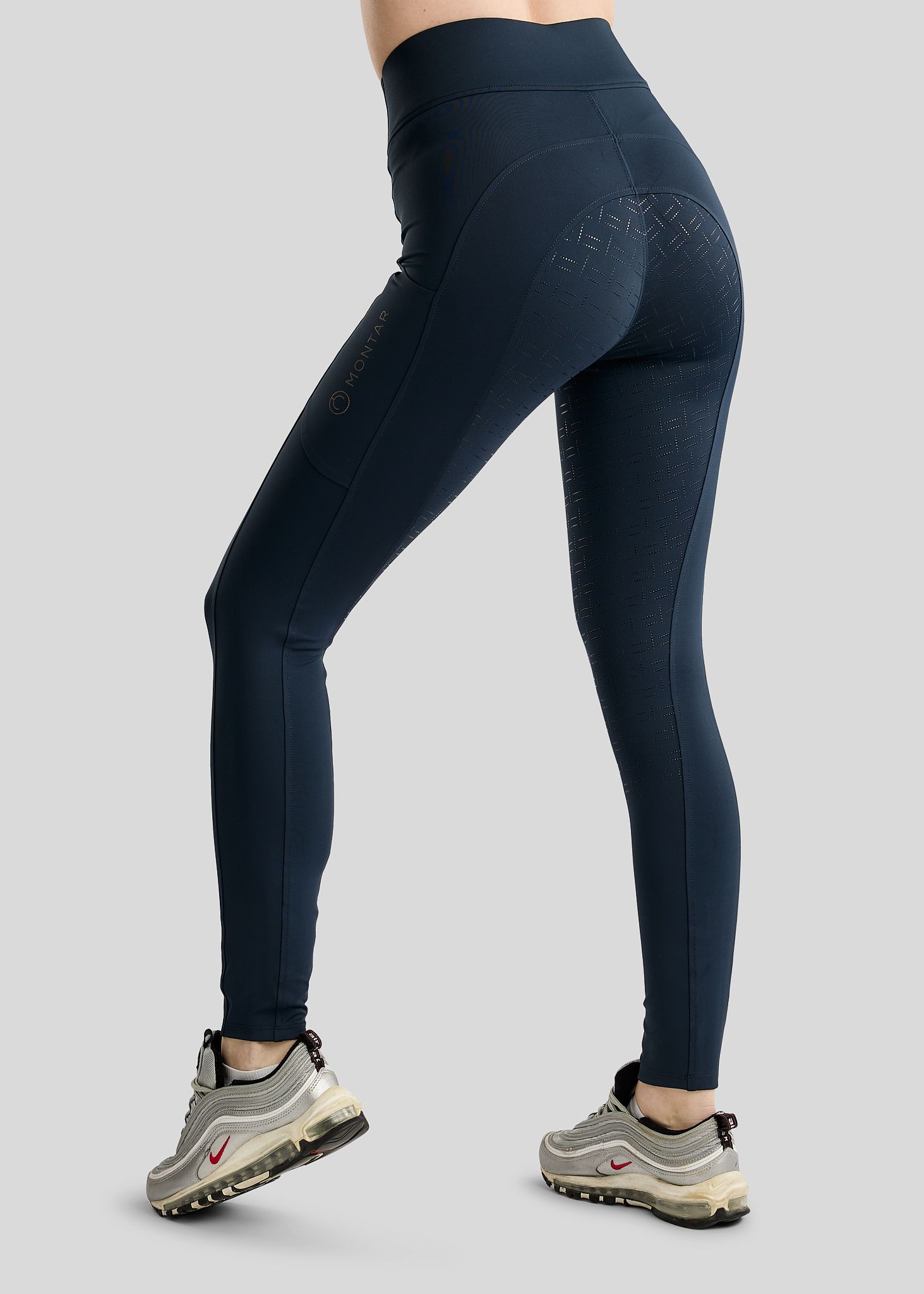 MoFair Tights w. Gun Metal Logo Print - Fullgrip, Navy 
