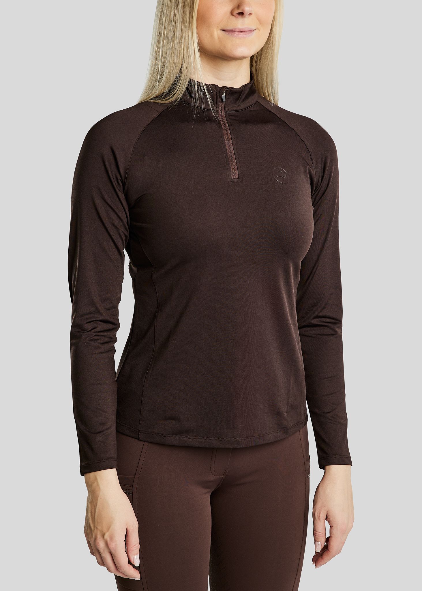 MoErica Long Sleeved Thermo Polo w. Quater zip - Brown 