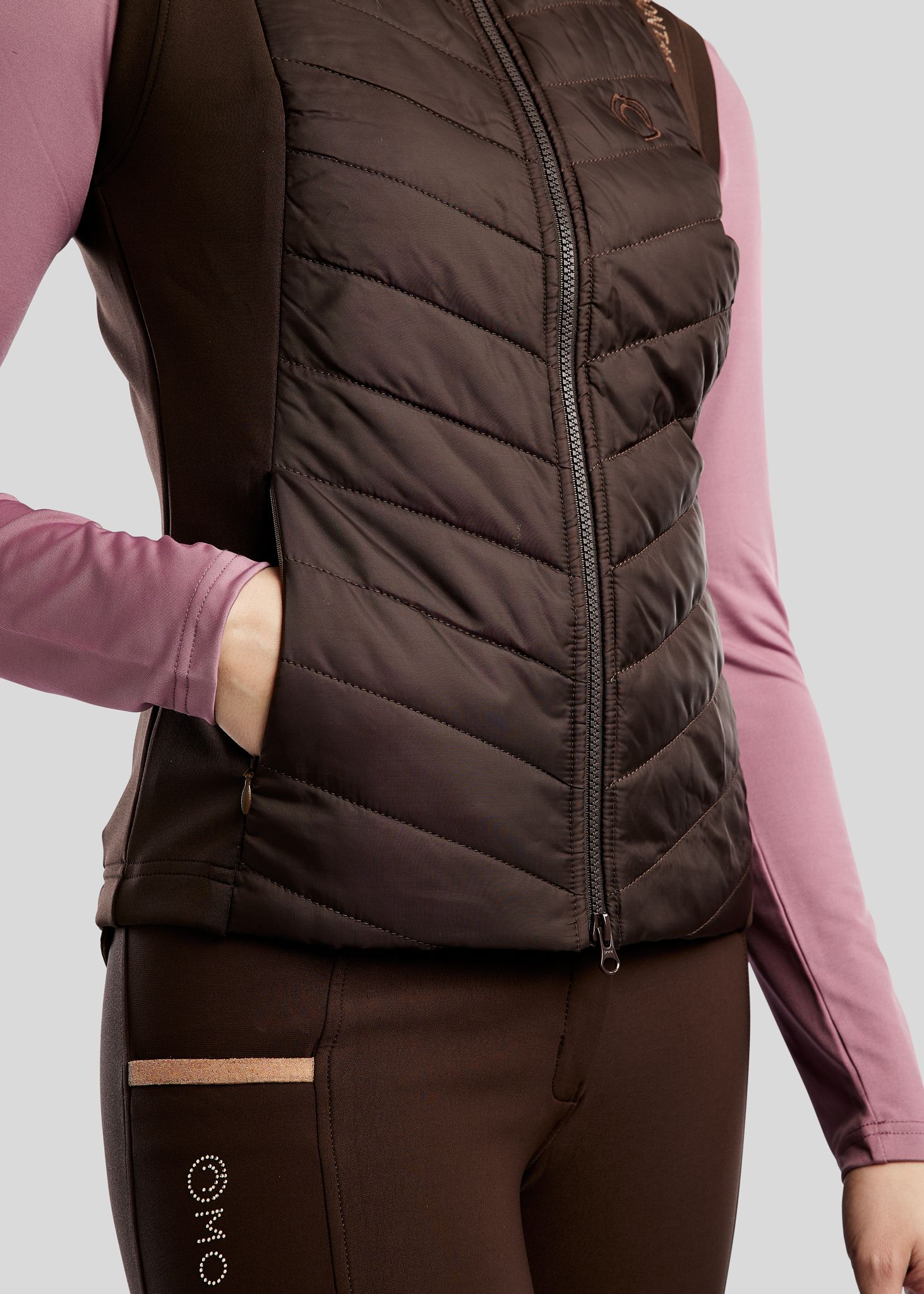 MoMari Hybrid Bodywarmer w. Rosegold Crystals - Brown 