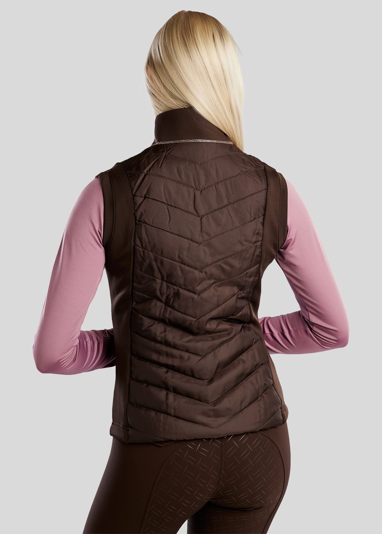 MoMari Hybrid Bodywarmer w. Rosegold Crystals - Brown 