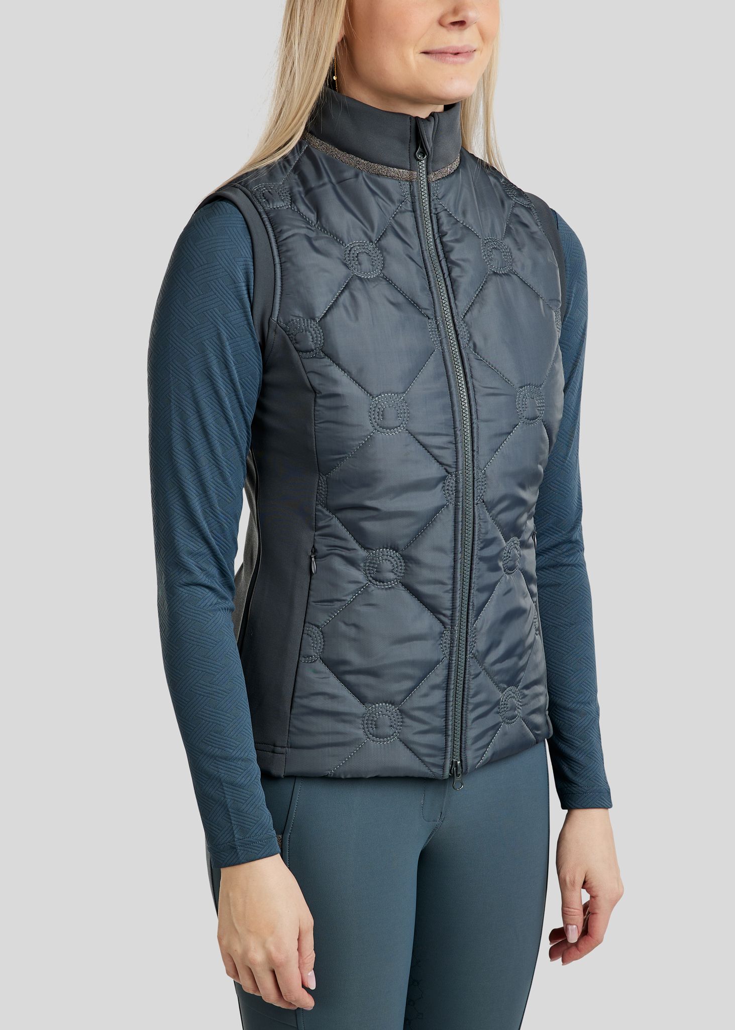 MoMartina Hybrid Vest m. Kviltet Monogram - Dark Slate 