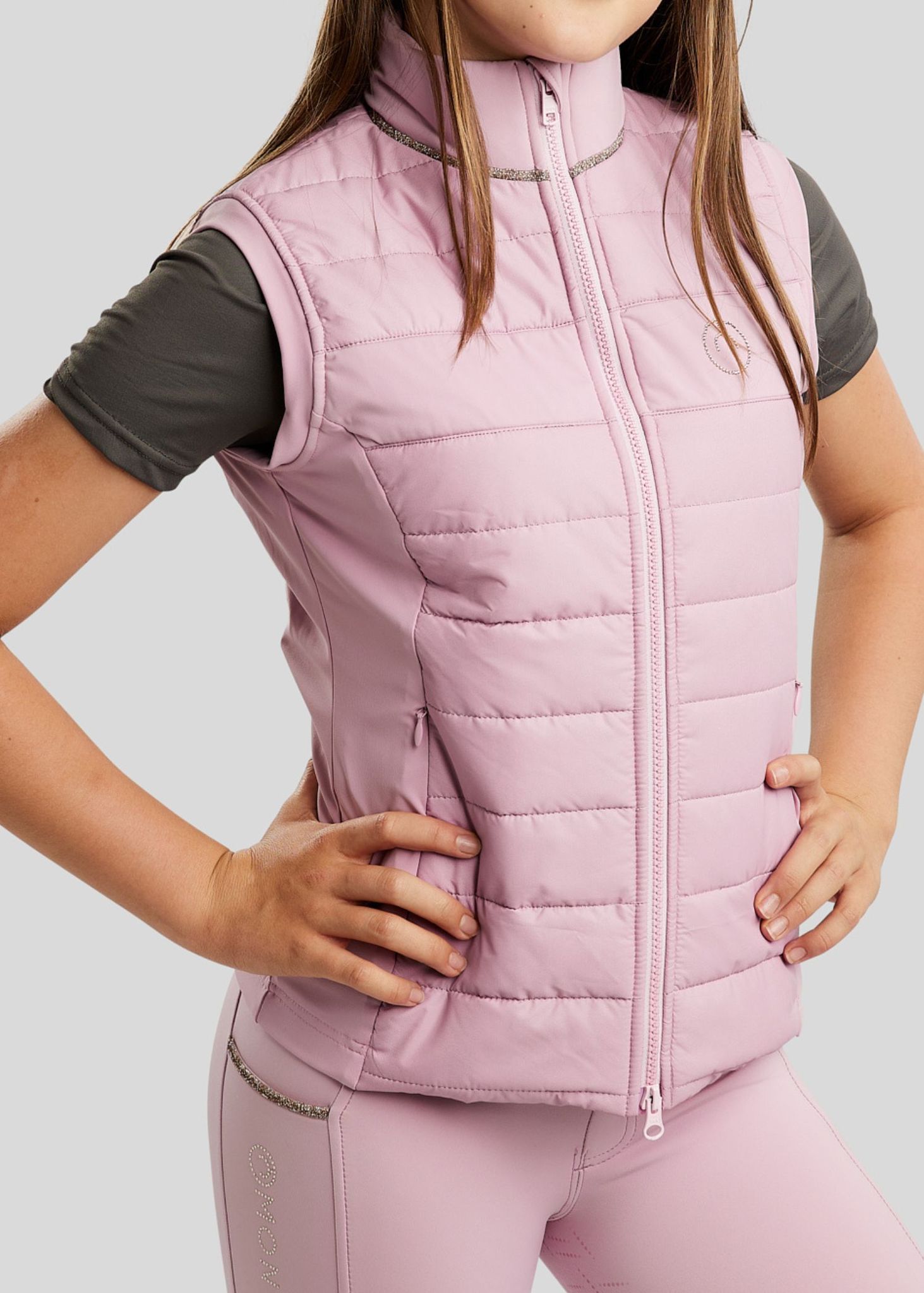 MoLila Hybrid Bodywarmer w. Champagne Crystal Tape and Crystals - Candy Pink
