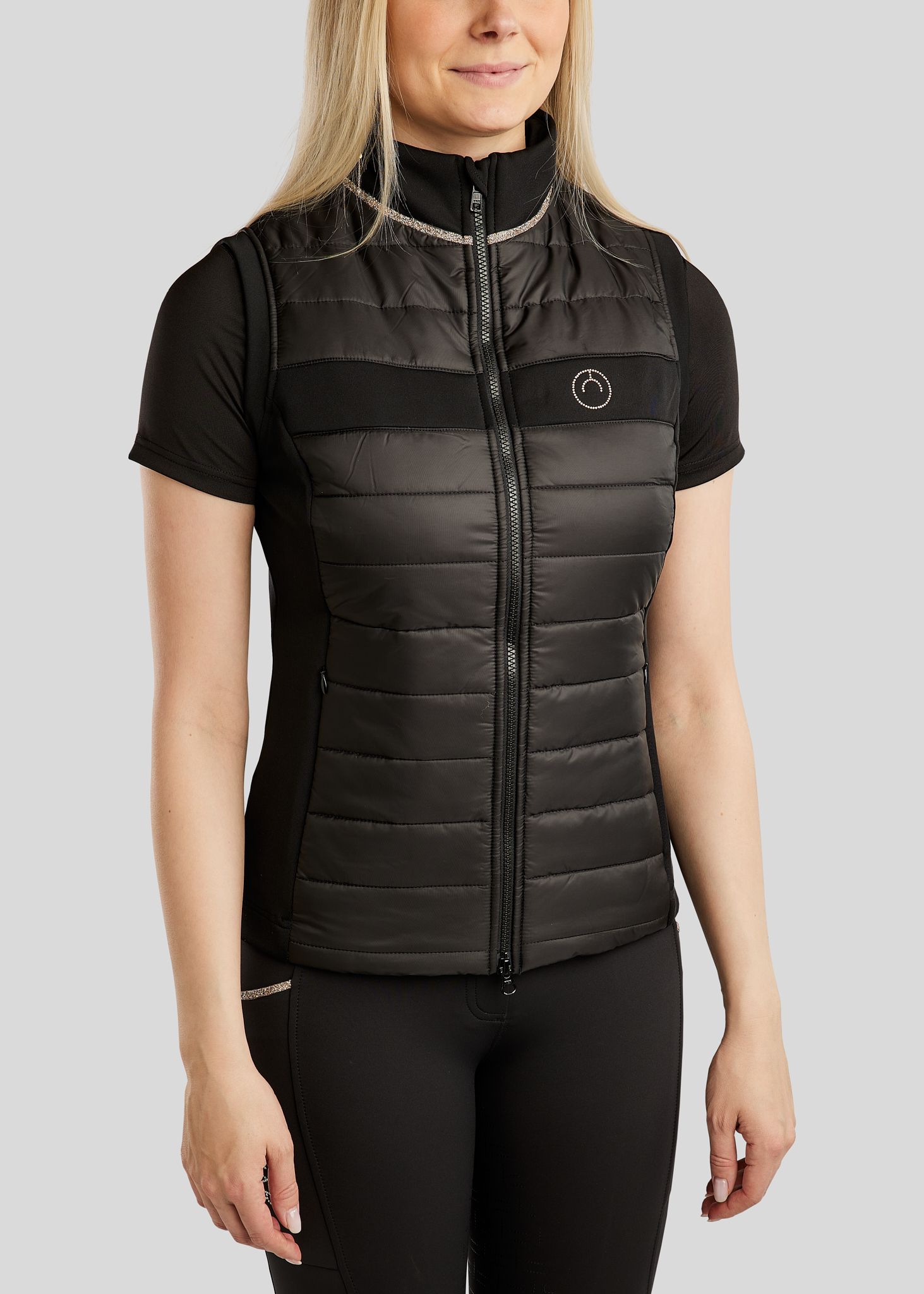 MoLila Hybrid Bodywarmer w. Champagne Crystal Tape and Crystals - Black